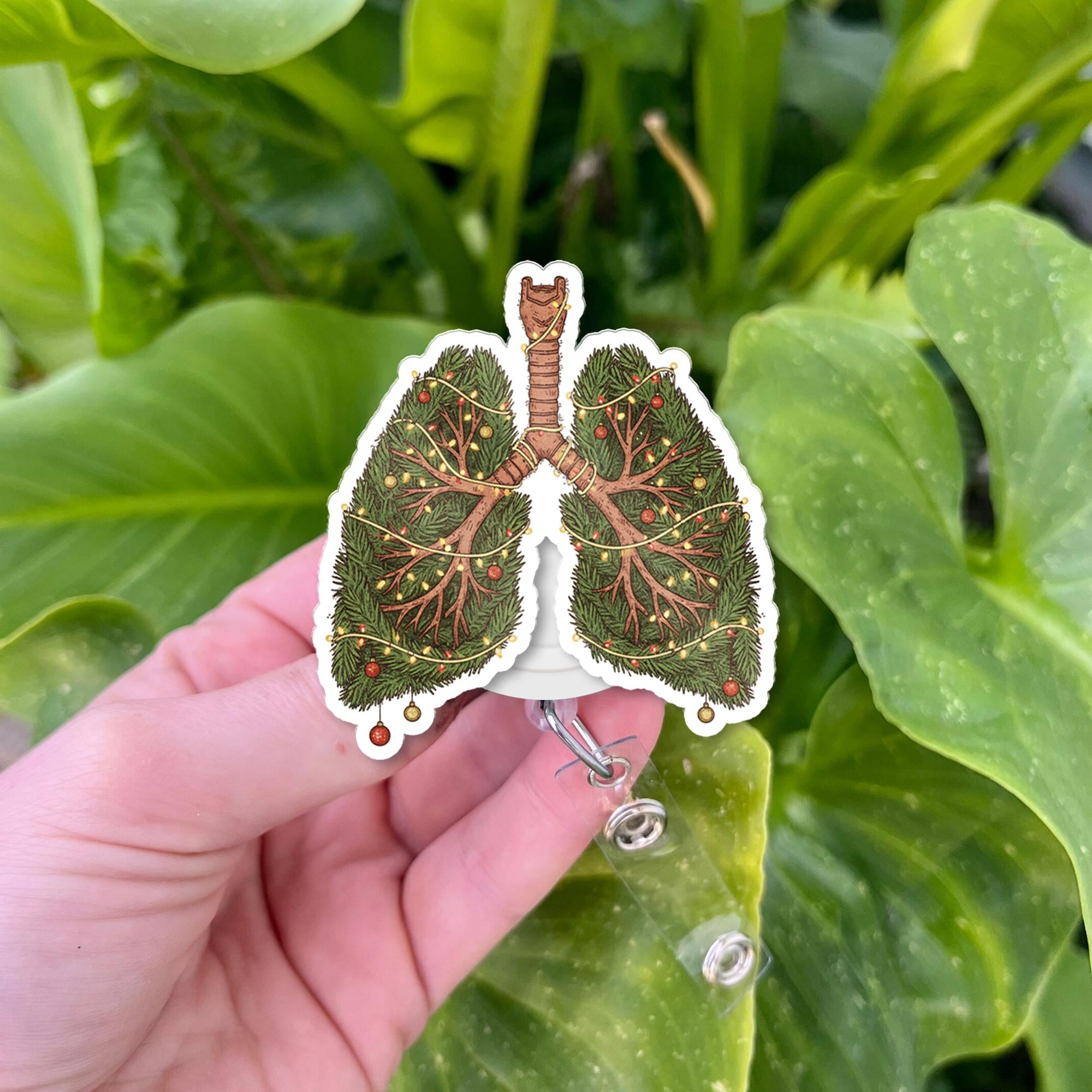 Christmas Lungs Badge Reel – Retractable ID Holder for Nurse or Respiratory Therapist