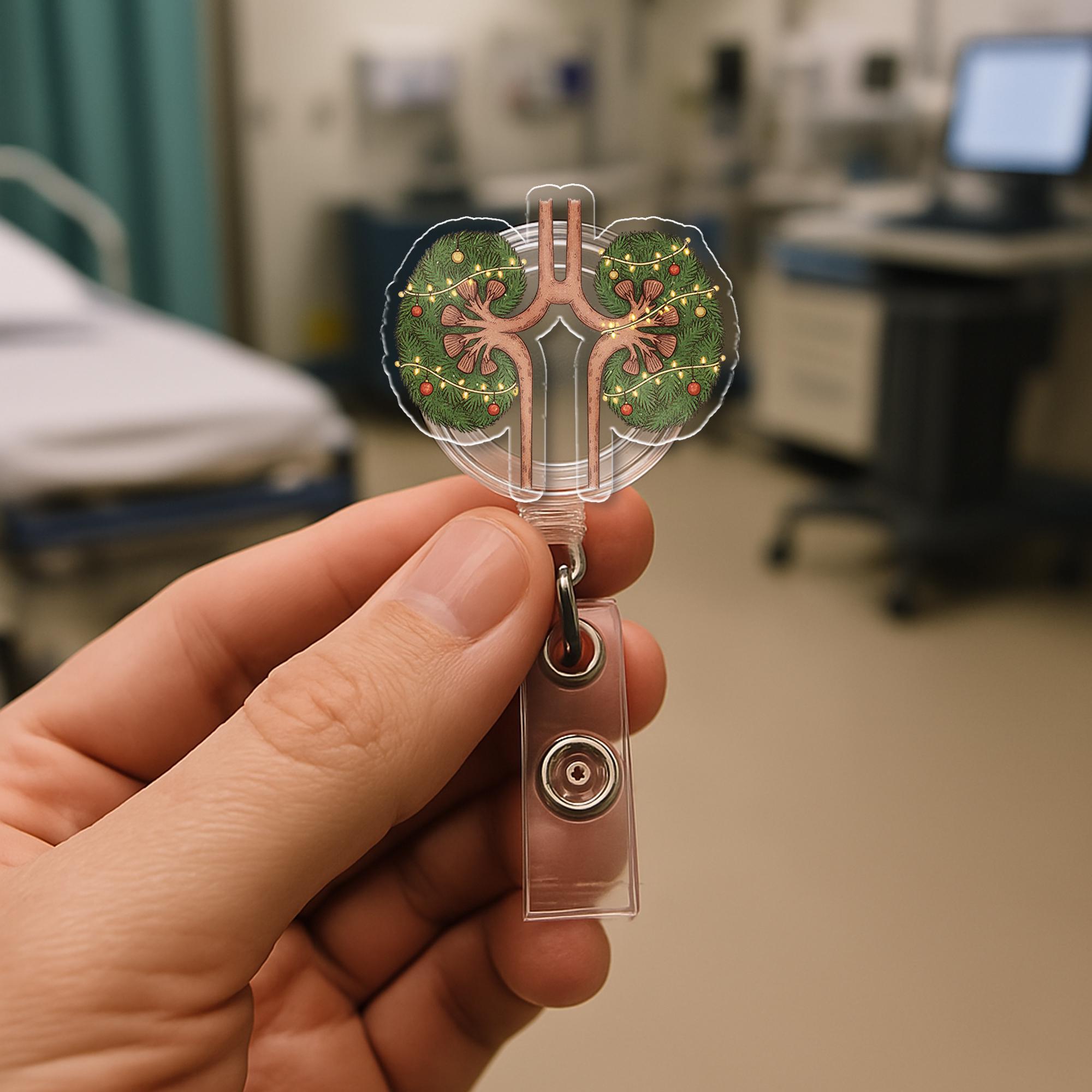 Christmas Kidneys Badge Reel – Retractable ID Holder for Nurse, Doctor, Nephrology Gift
