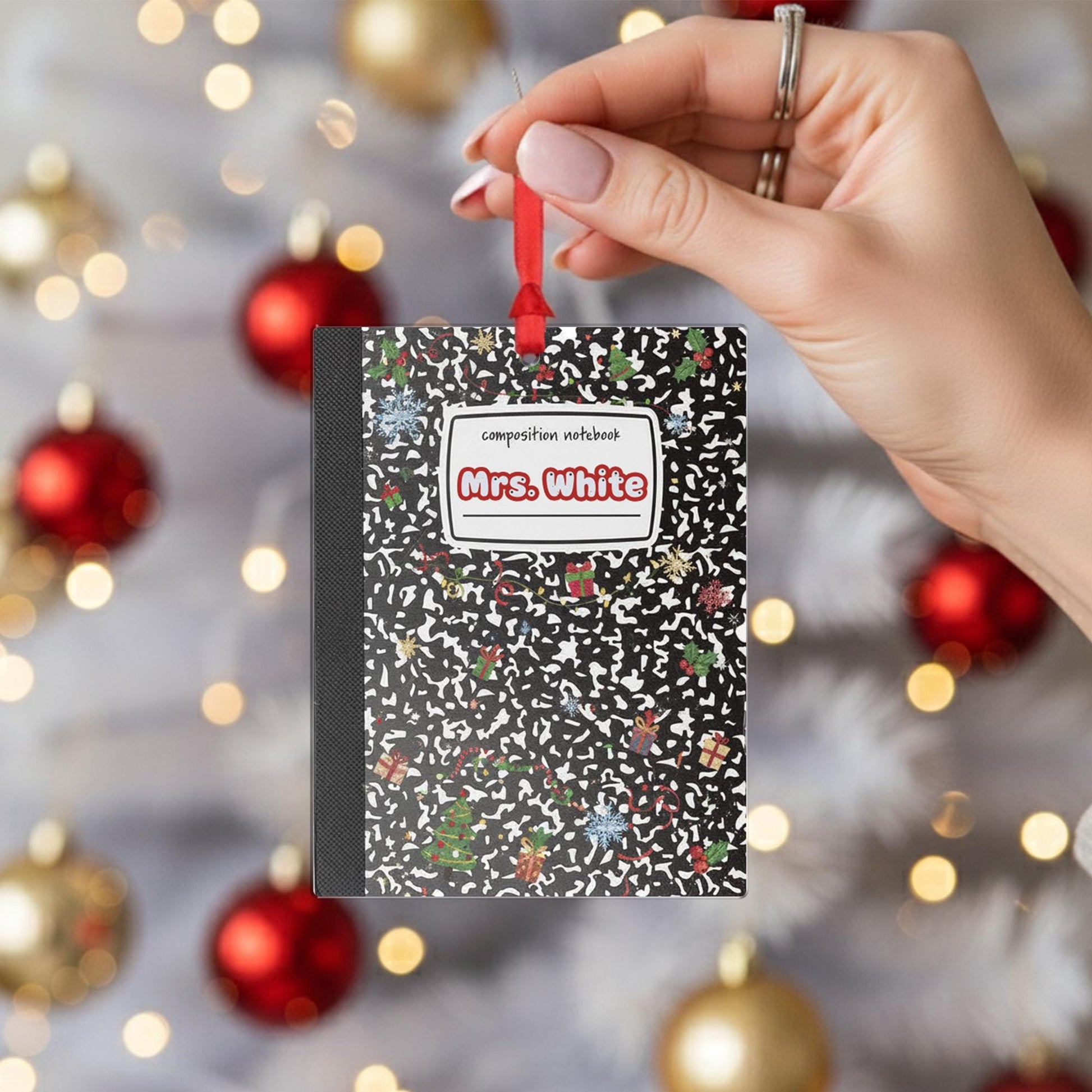 Personalized Composition Notebook Ornament – Custom Name Holiday Tree Decoration
