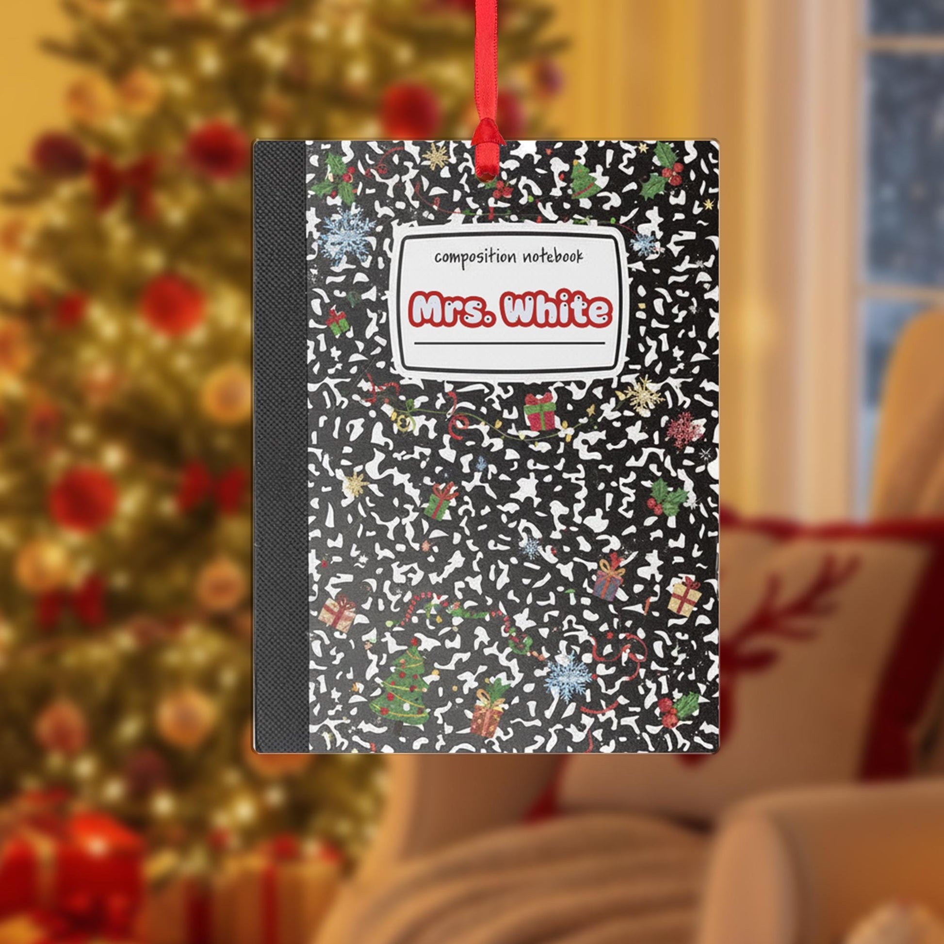 Personalized Composition Notebook Ornament – Custom Name Holiday Tree Decoration