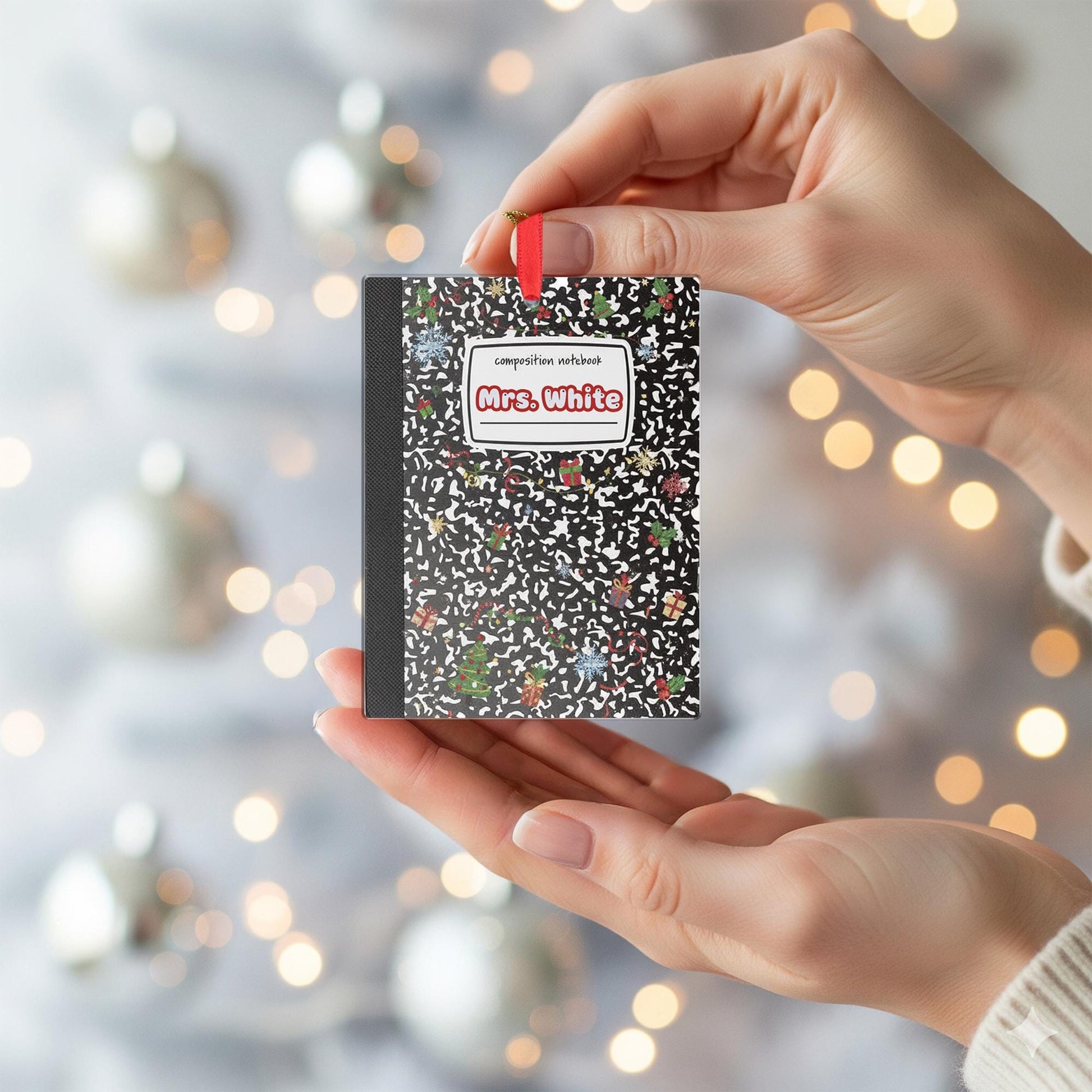 Personalized Composition Notebook Ornament – Custom Name Holiday Tree Decoration