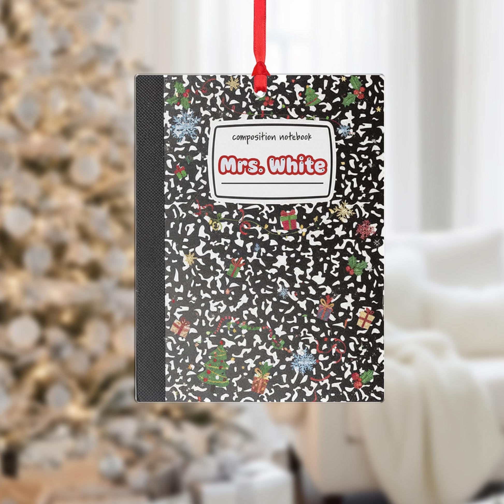 Personalized Composition Notebook Ornament – Custom Name Holiday Tree Decoration
