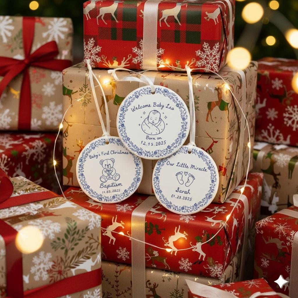 Personalized Baby Ornament – Custom Ceramic Keepsake for Baptism, First Christmas, or Birth Gift