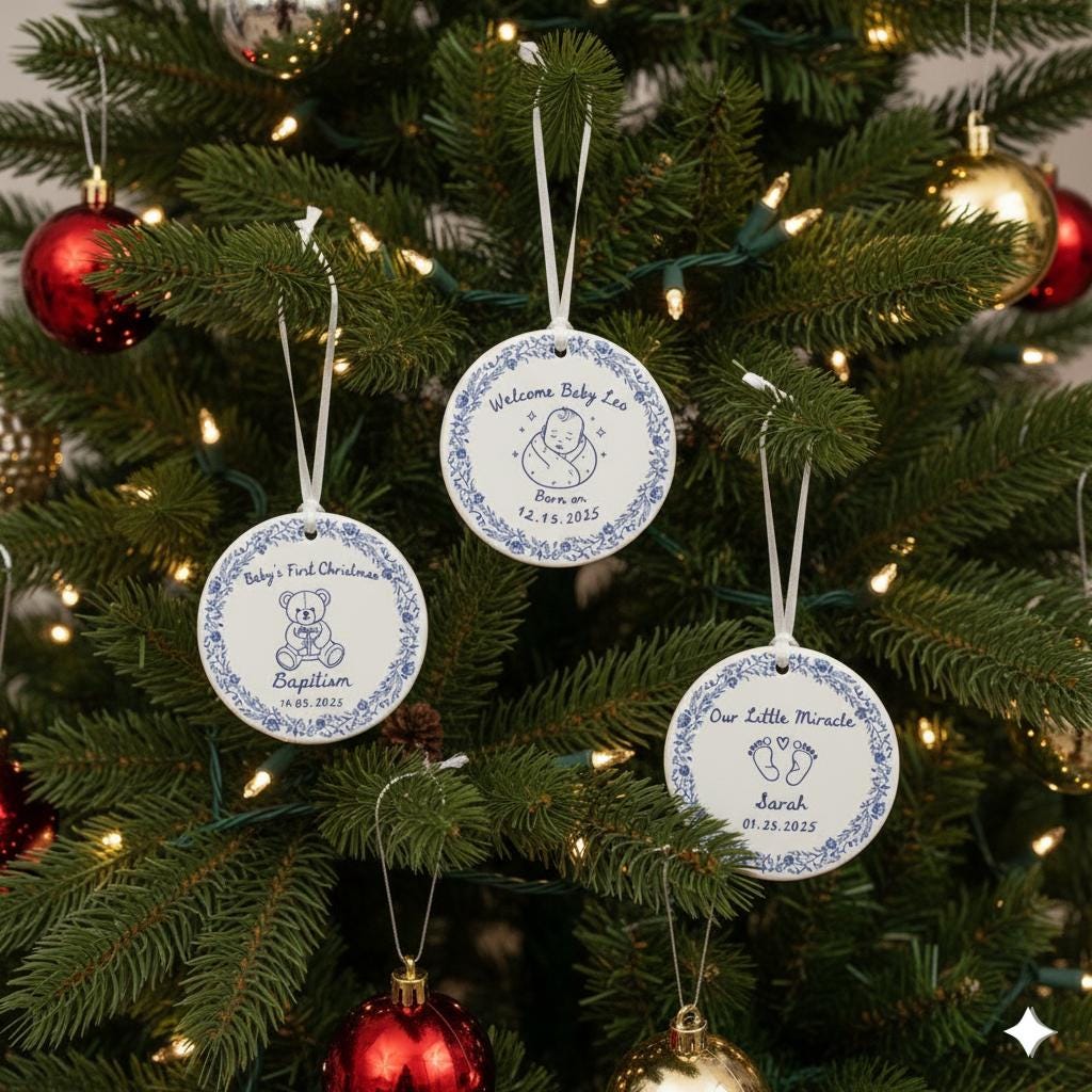 Personalized Baby Ornament – Custom Ceramic Keepsake for Baptism, First Christmas, or Birth Gift