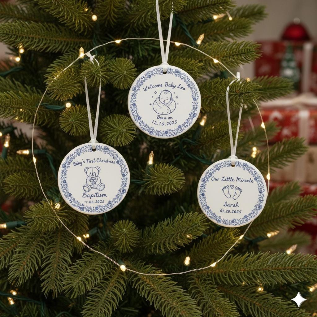 Personalized Baby Ornament – Custom Ceramic Keepsake for Baptism, First Christmas, or Birth Gift