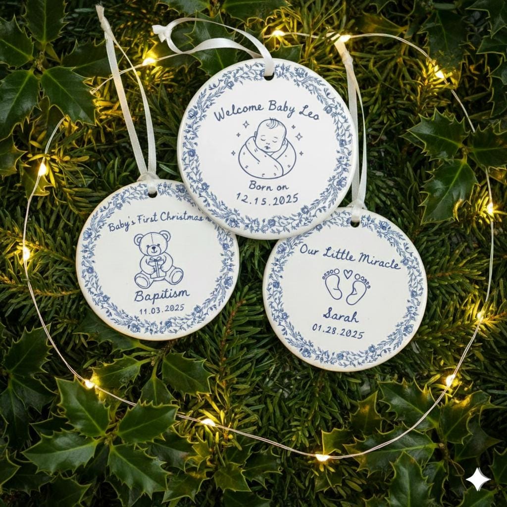 Personalized Baby Ornament – Custom Ceramic Keepsake for Baptism, First Christmas, or Birth Gift