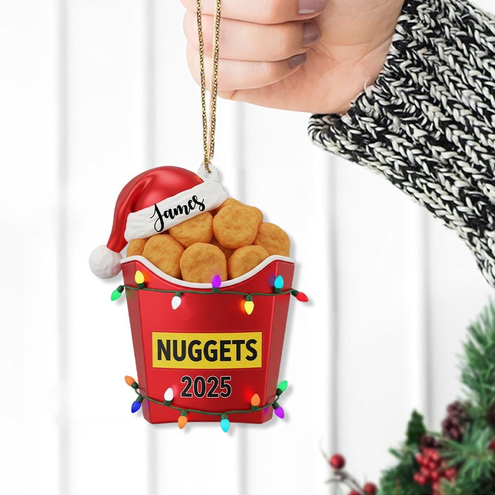 Custom Chicken Nugget Ornament 2025 – Personalized Name Christmas Tree Decoration with Santa Hat