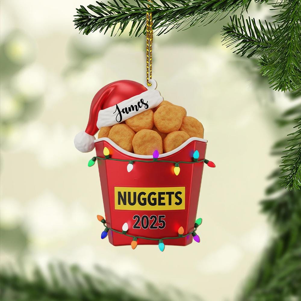 Custom Chicken Nugget Ornament 2025 – Personalized Name Christmas Tree Decoration with Santa Hat