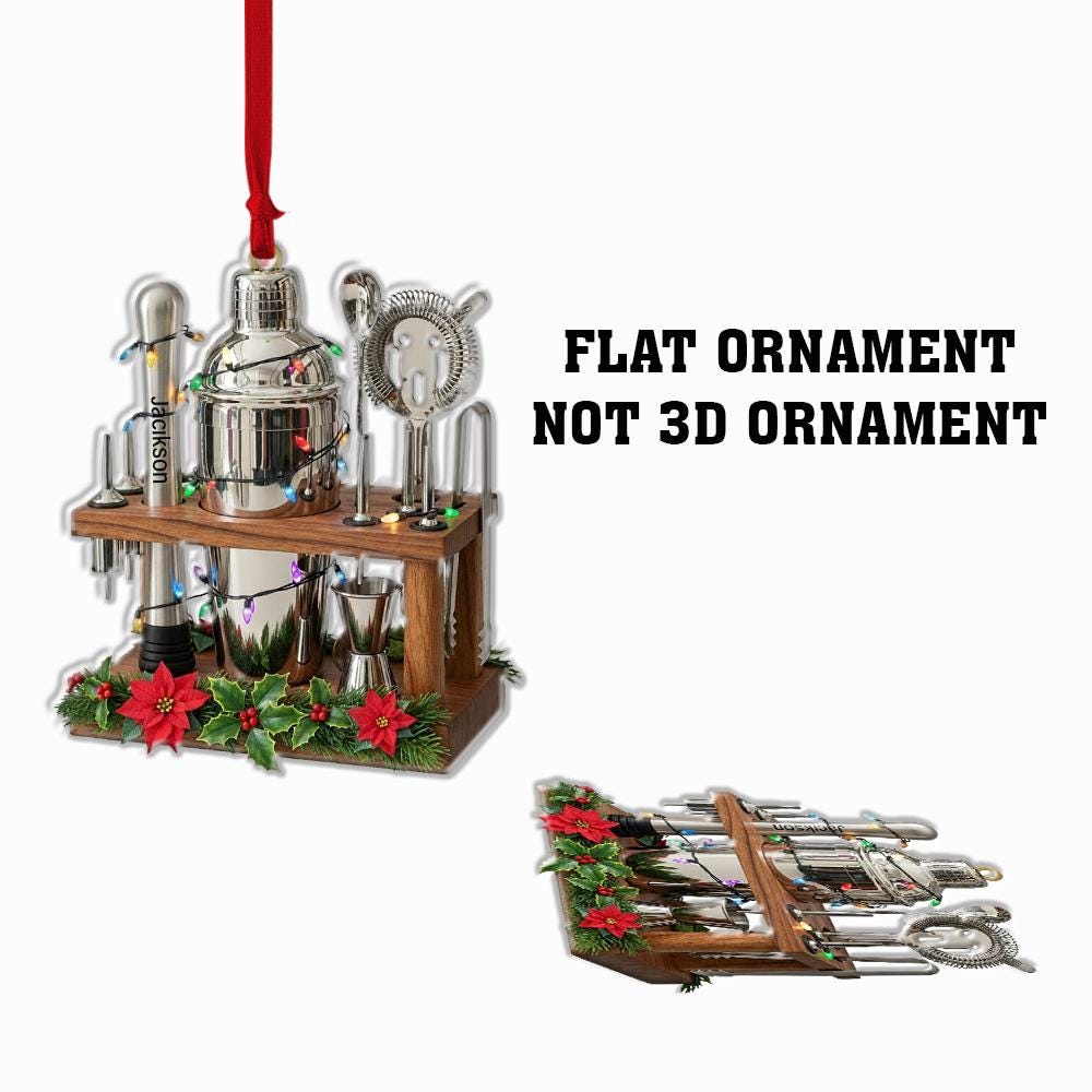 Custom Bartender Bar Tool Ornament – Personalized Cocktail Shaker Christmas Decoration with Mini Bar Set