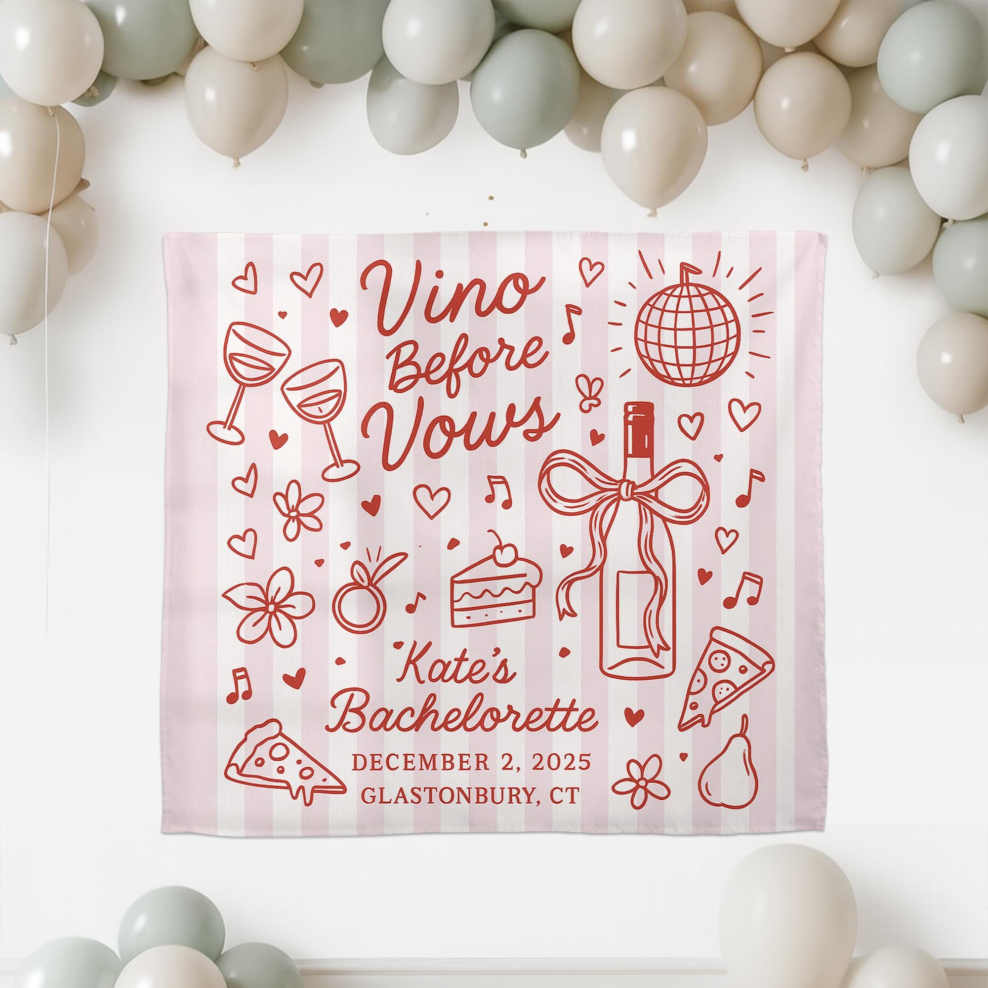 Custom Bachelorette Tapestry | Vino Before Vows Party Banner | Bridal Shower Backdrop