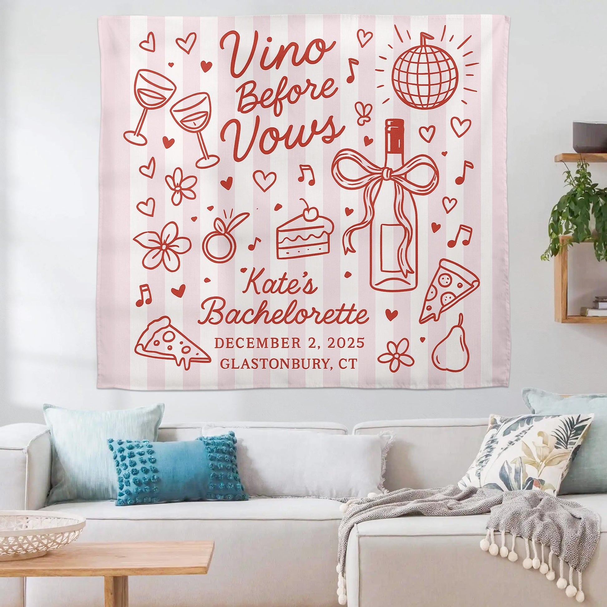 Custom Bachelorette Tapestry | Vino Before Vows Party Banner | Bridal Shower Backdrop