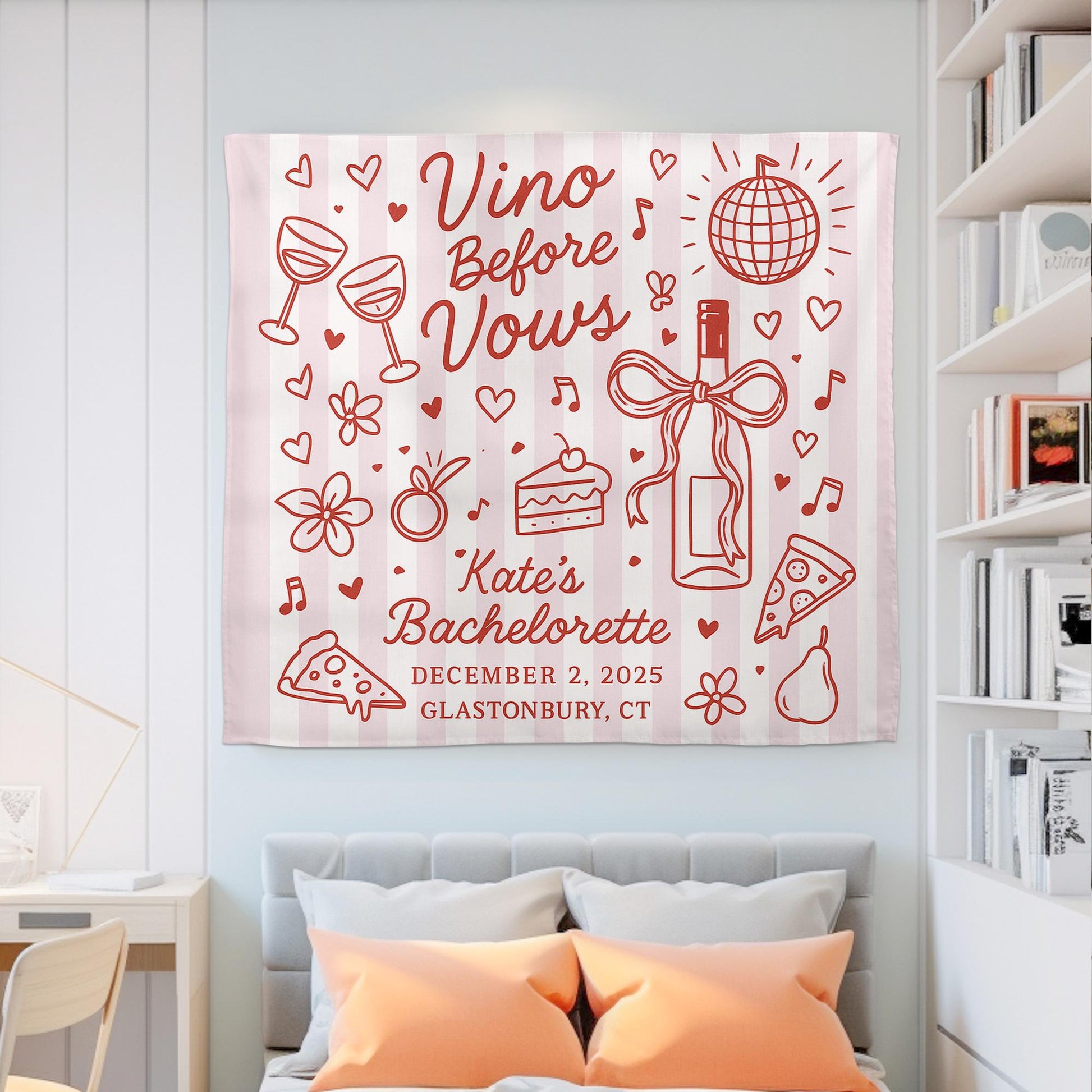 Custom Bachelorette Tapestry | Vino Before Vows Party Banner | Bridal Shower Backdrop