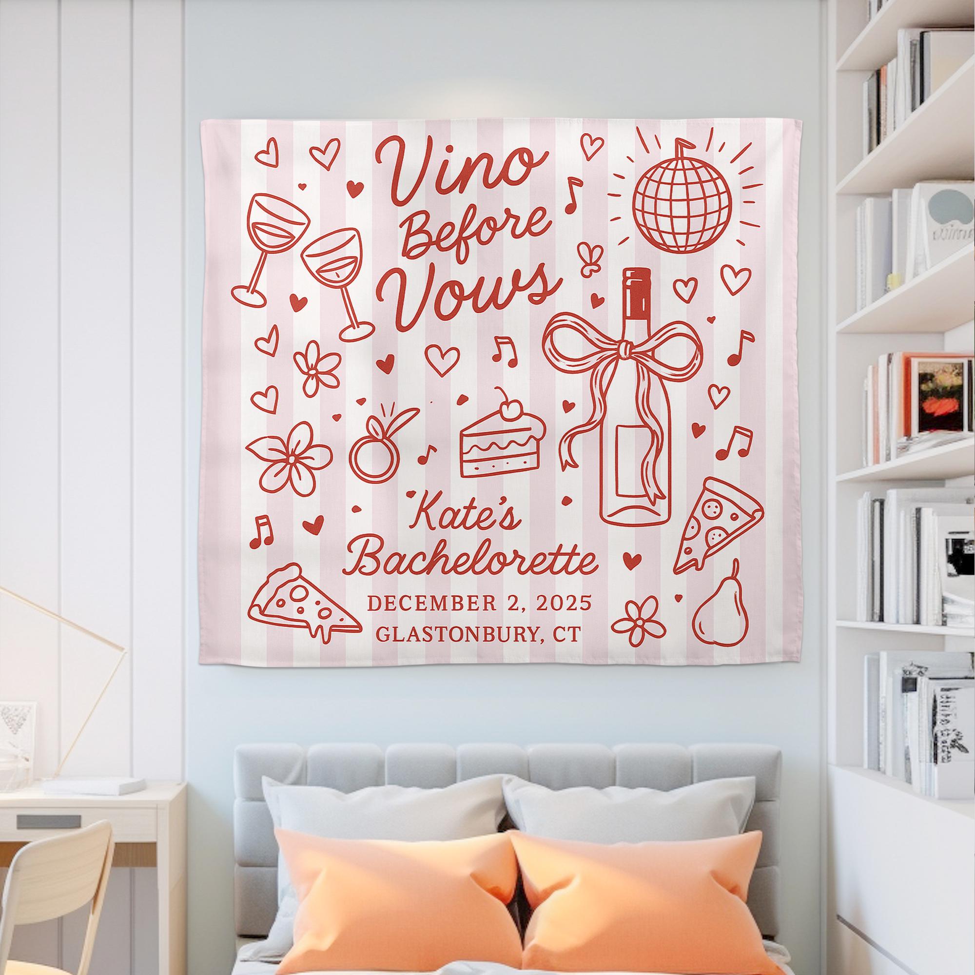 Custom Bachelorette Tapestry | Vino Before Vows Party Banner | Bridal Shower Backdrop