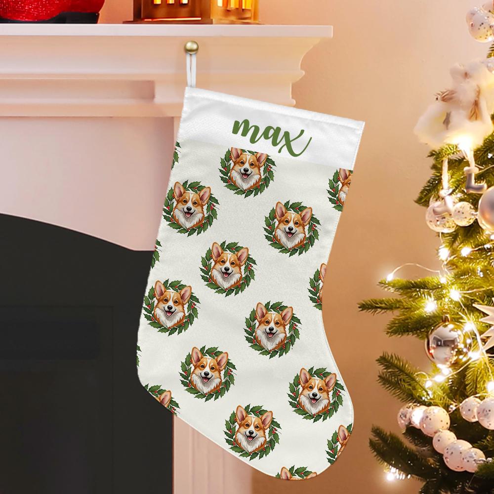 Custom Dog Christmas Stocking with Name – Corgi Holiday Stocking Personalized Pet Design