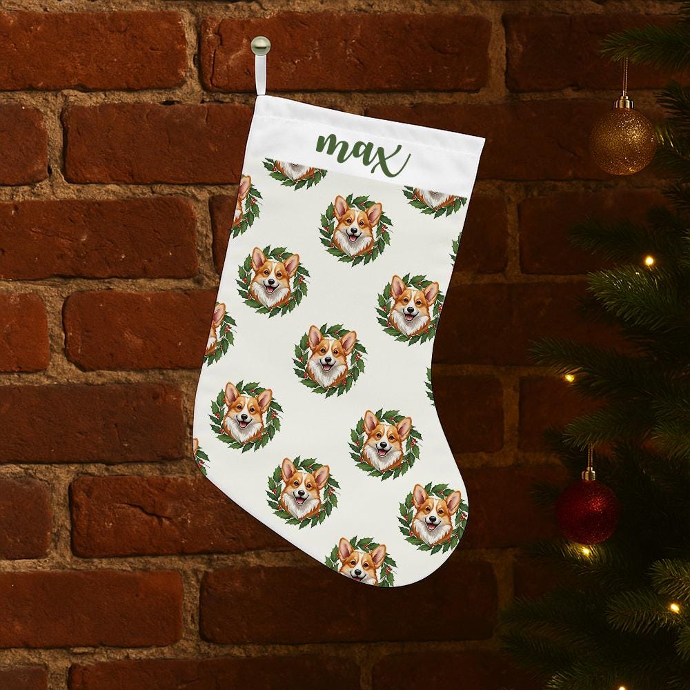 Custom Dog Christmas Stocking with Name – Corgi Holiday Stocking Personalized Pet Design