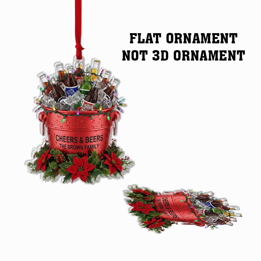 Custom Beer Bucket Ornament with Bottles and Ice – Personalized Family Name Christmas Decoration