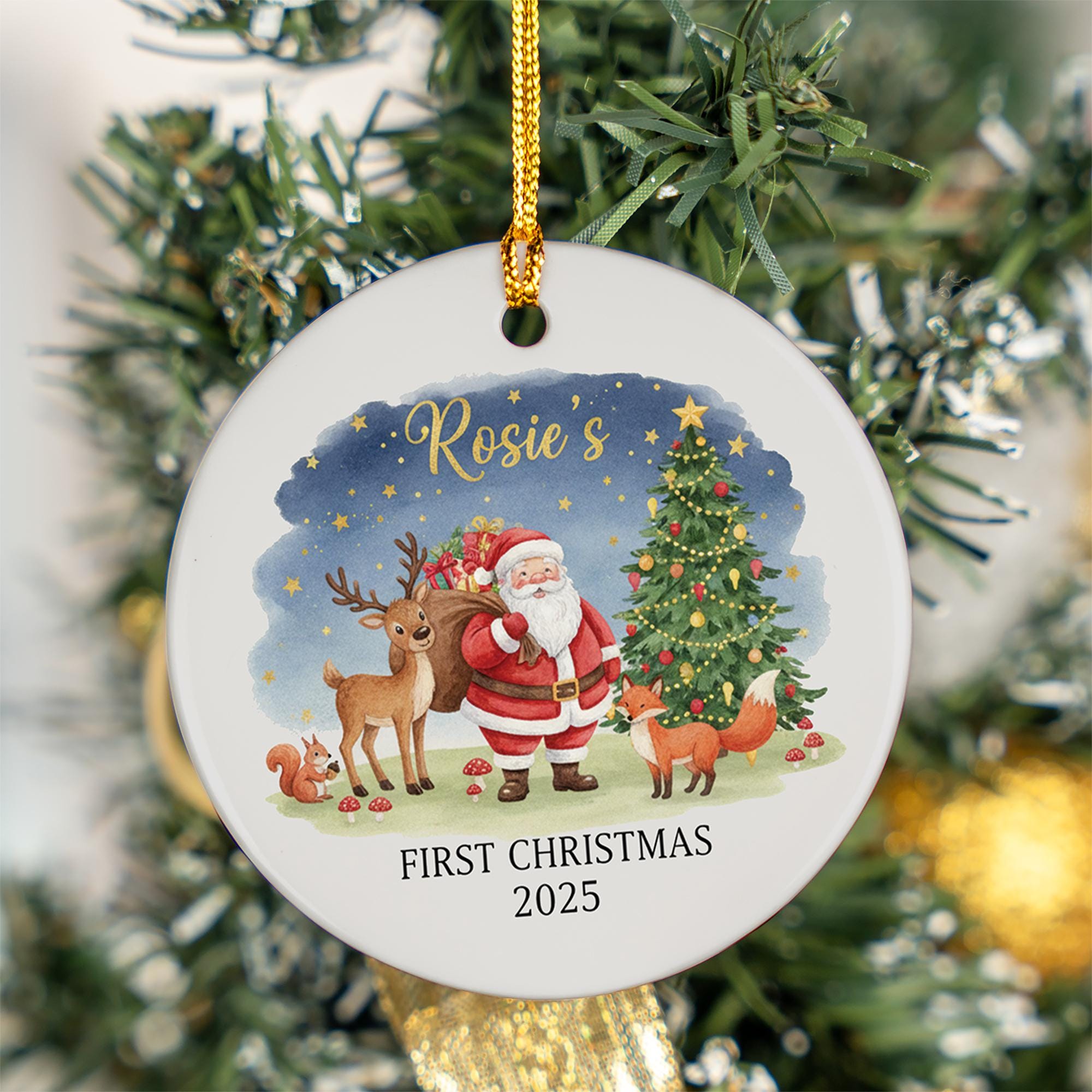 Custom Baby First Christmas Ornament – Santa Claus Holiday Tree Ceramic Keepsake 2025