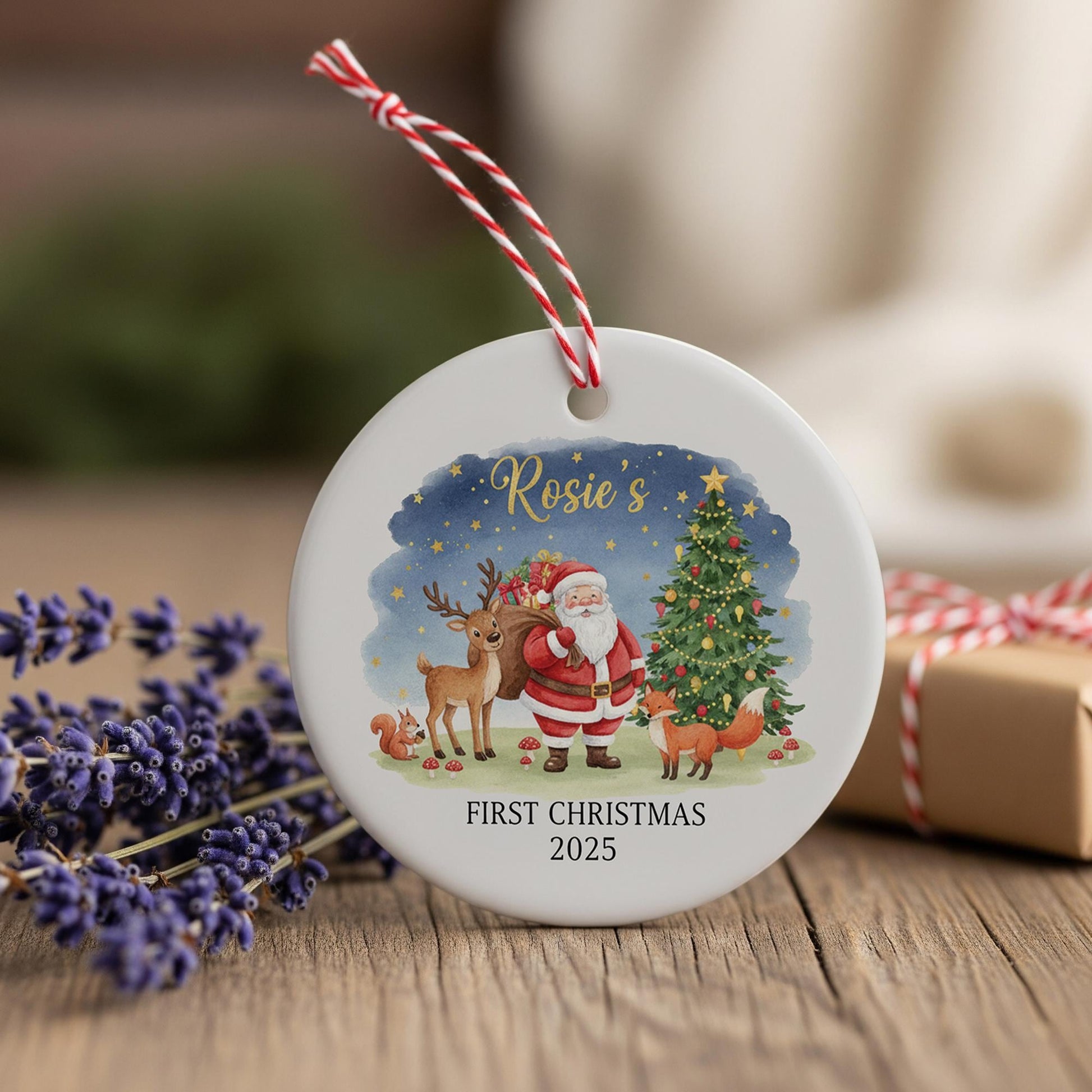 Custom Baby First Christmas Ornament – Santa Claus Holiday Tree Ceramic Keepsake 2025