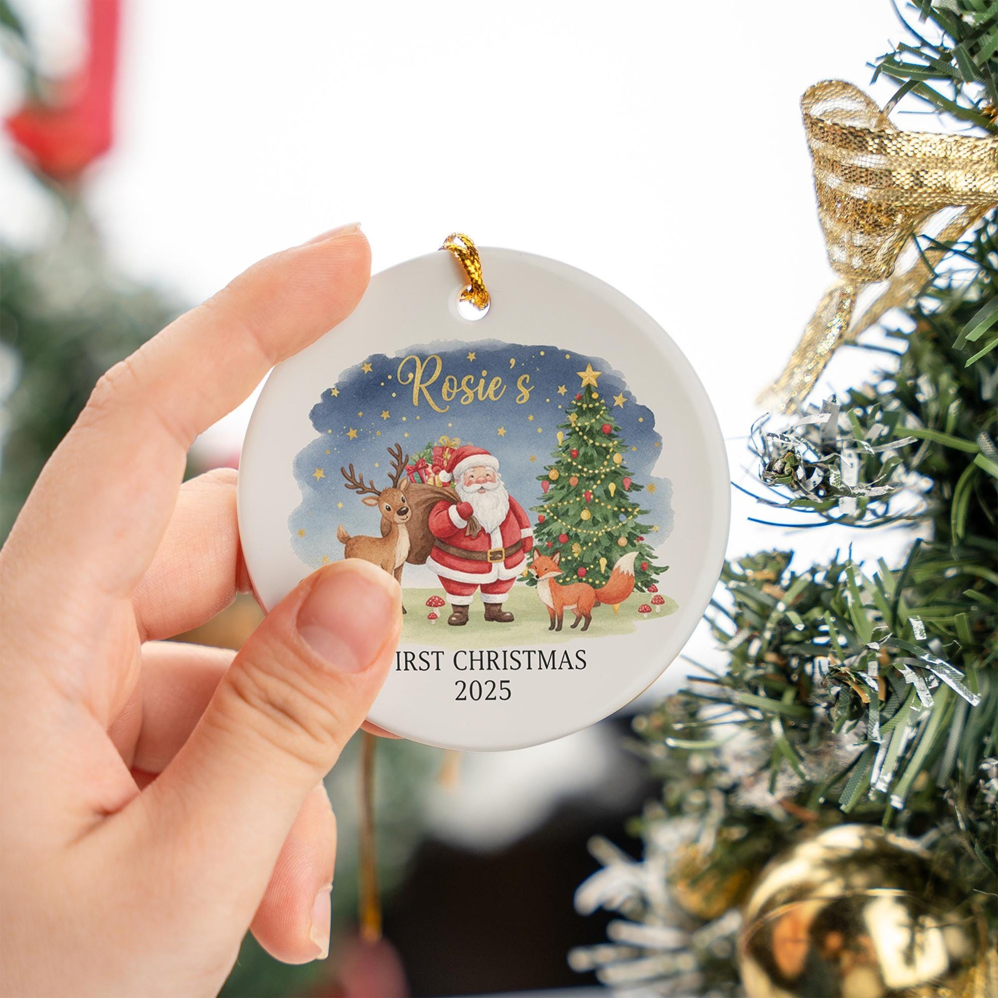 Custom Baby First Christmas Ornament – Santa Claus Holiday Tree Ceramic Keepsake 2025