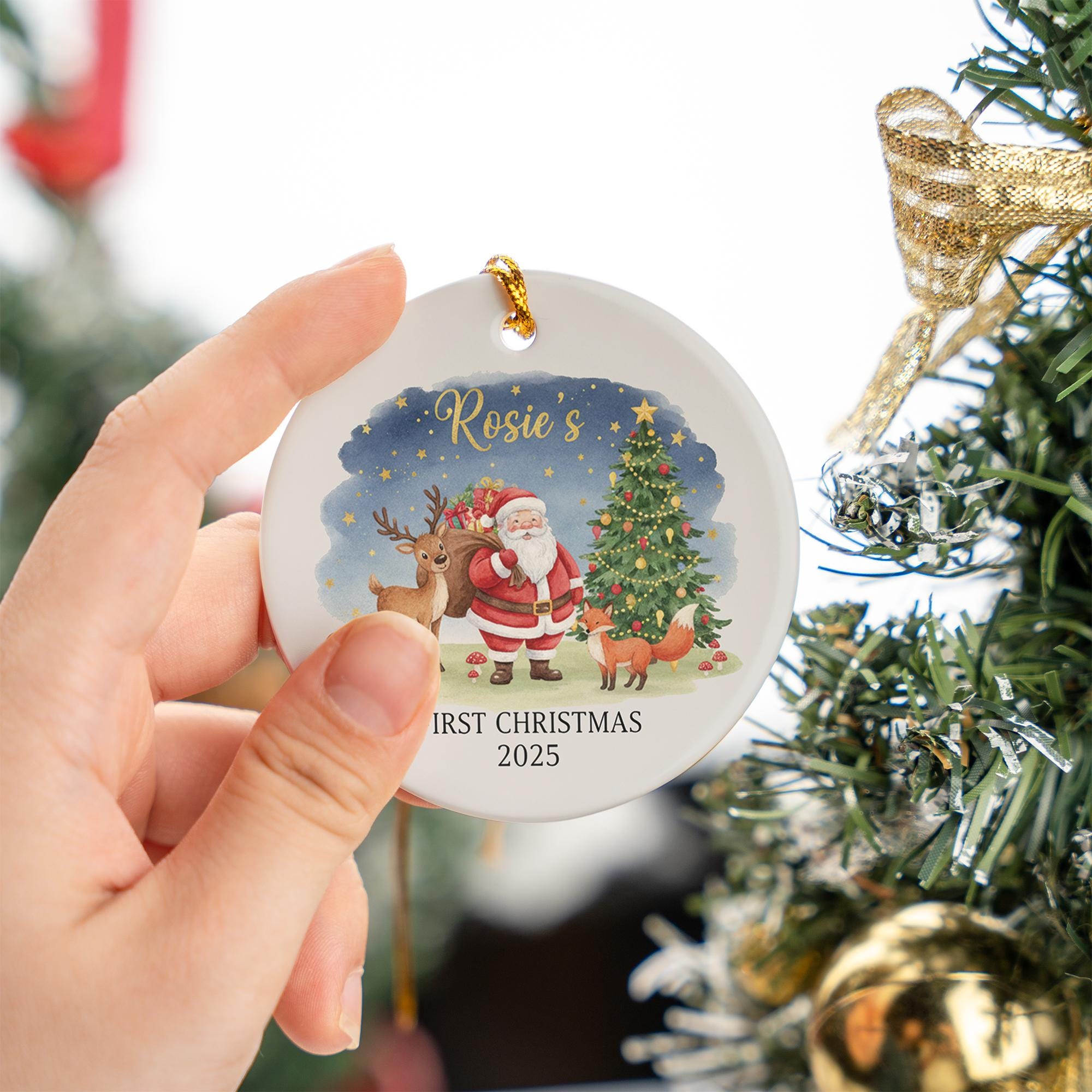 Custom Baby First Christmas Ornament – Santa Claus Holiday Tree Ceramic Keepsake 2025