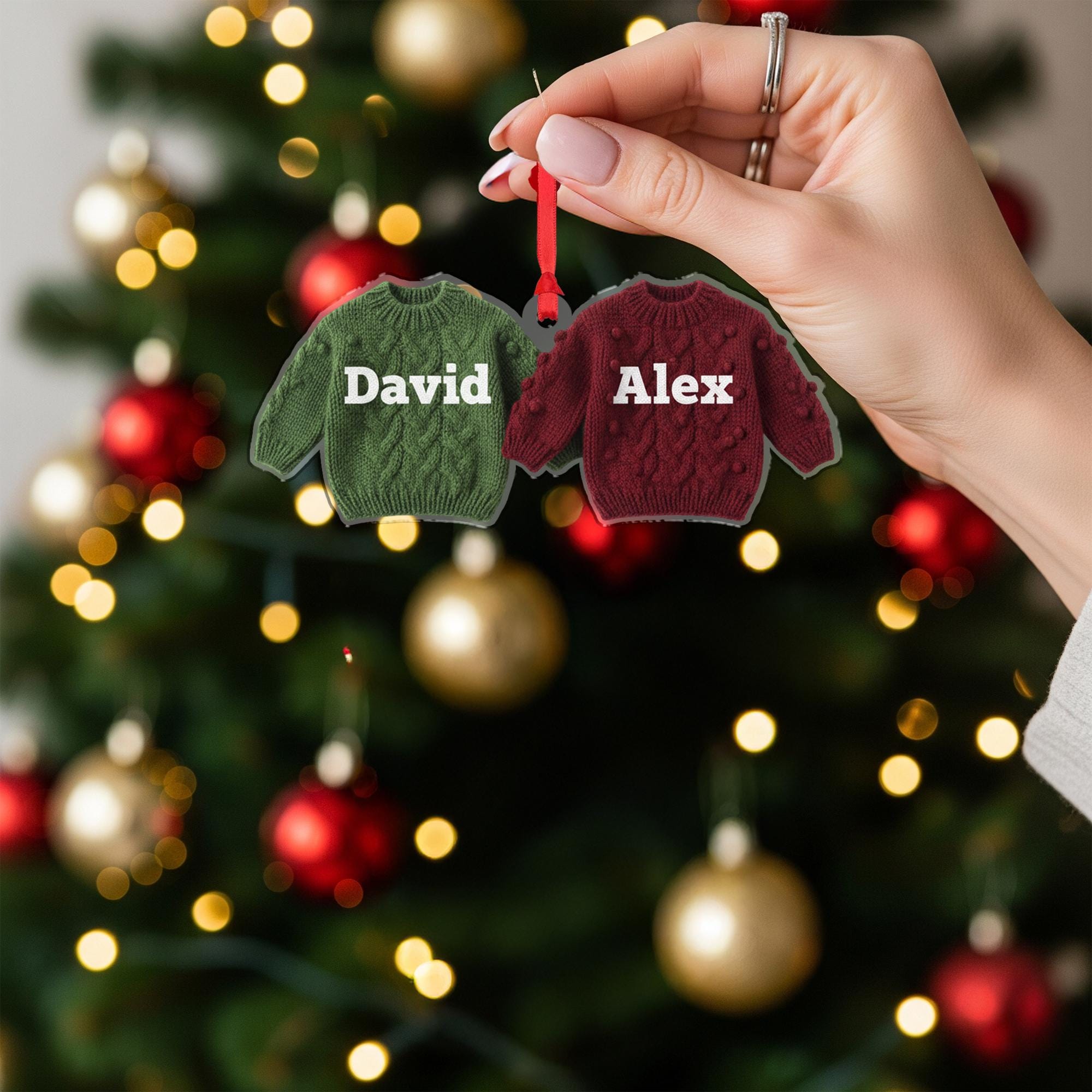 Personalized Sweater Ornament – Knitted Style Christmas Decoration with Names