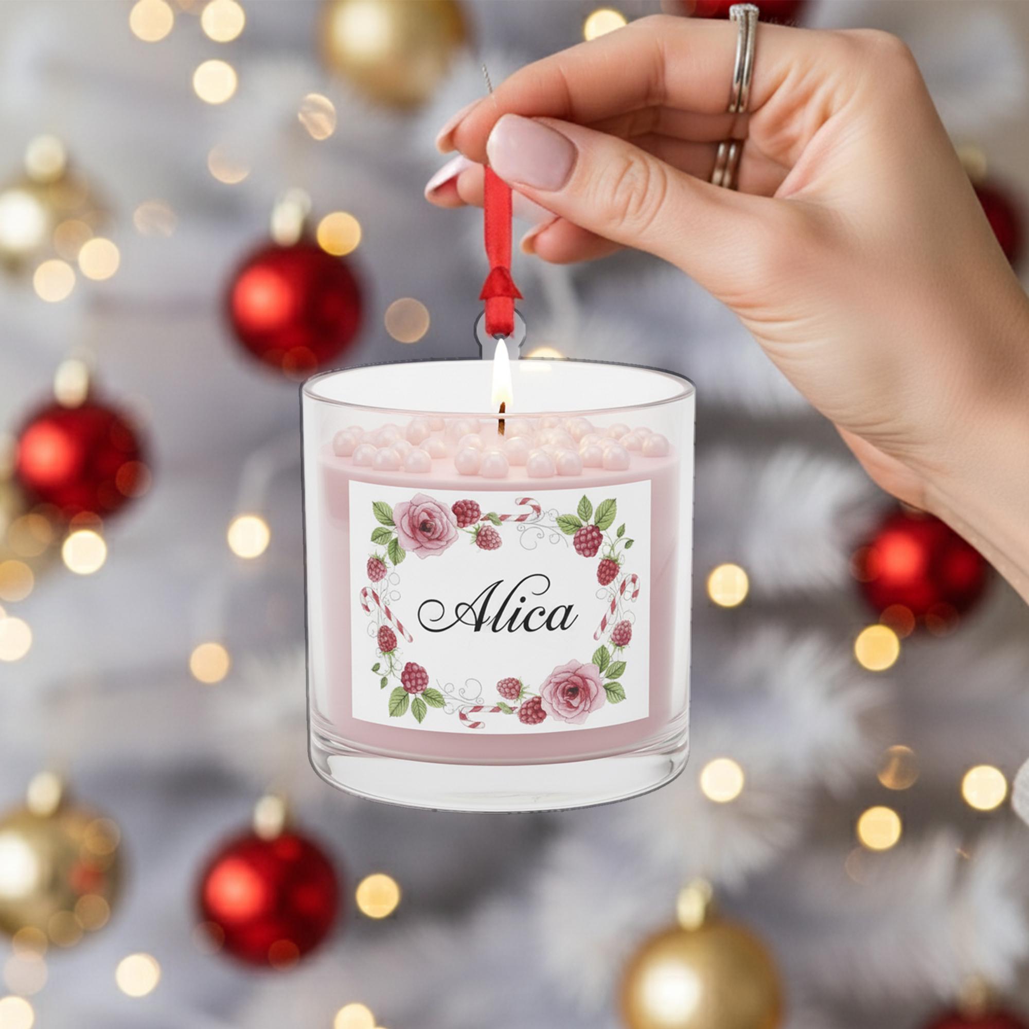 Personalized Scented Candle Ornament – Glass Decoration with Floral Label