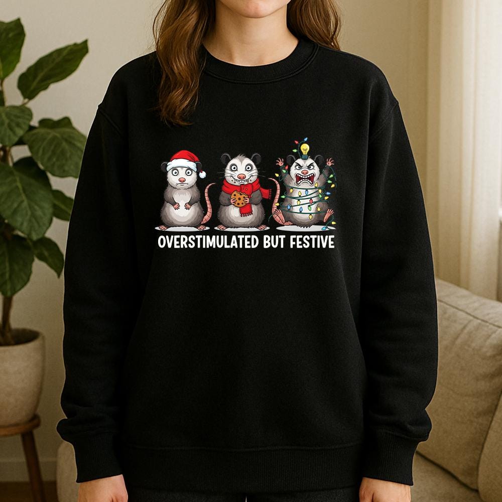 Christmas Sweatshirt – Possum Design with Lights and Holiday Pullover