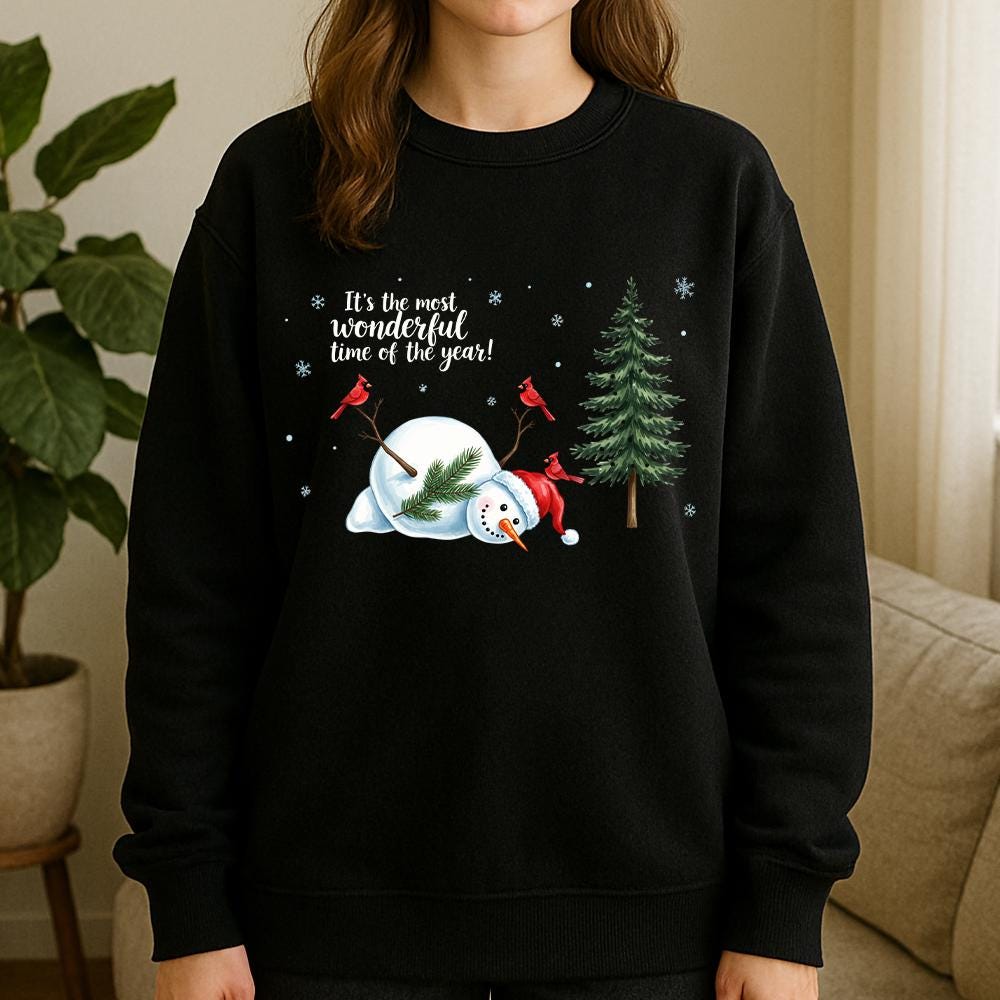 Christmas Sweatshirt – Snowman with Cardinals and Tree Winter Pullover