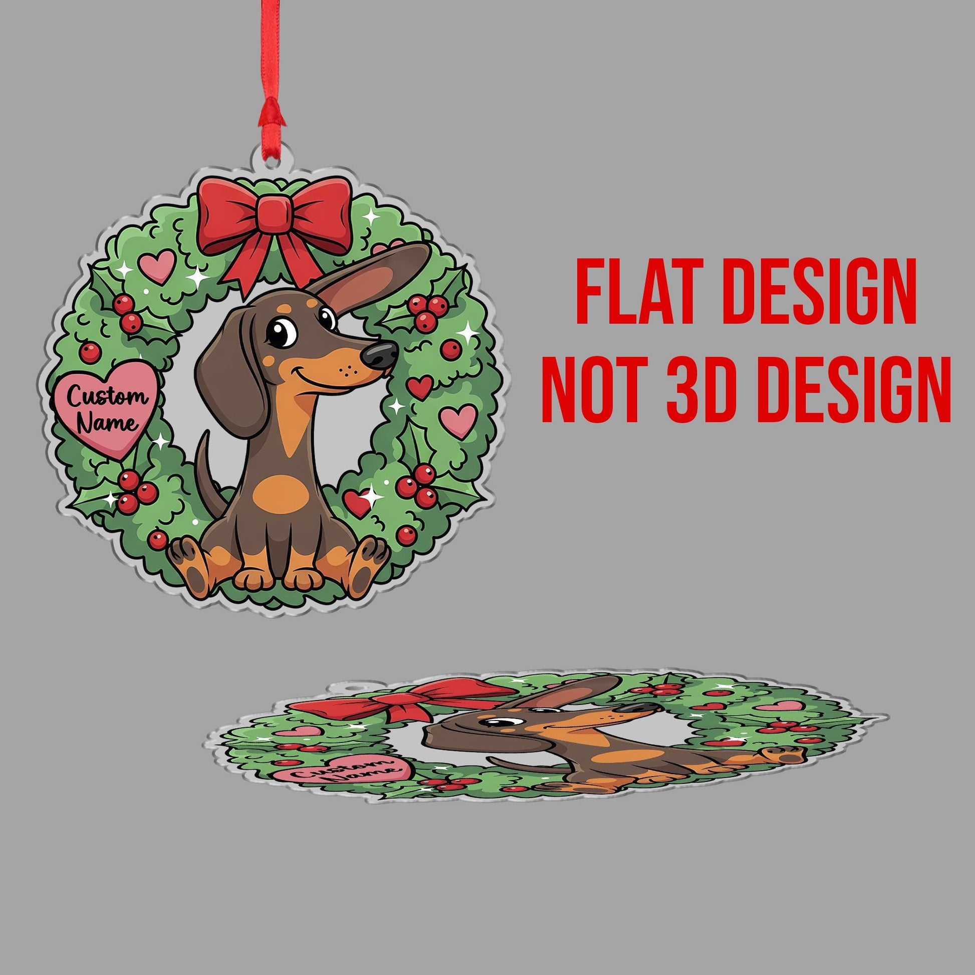 Personalized Dachshund Ornament – Custom Dog Name Christmas Wreath Decoration
