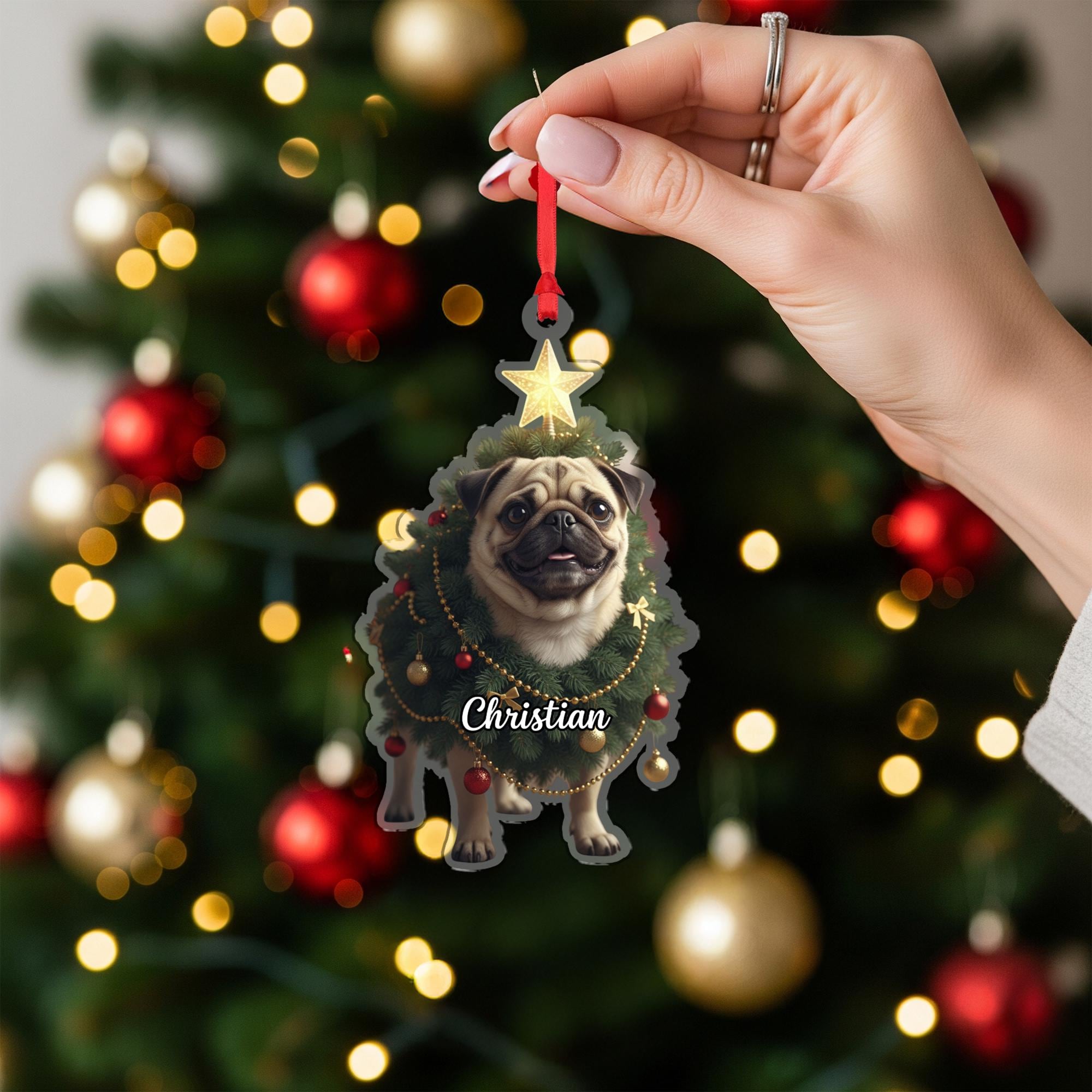 Personalized Pug Ornament – Custom Dog Christmas Tree Decoration, Pet Holiday Keepsake