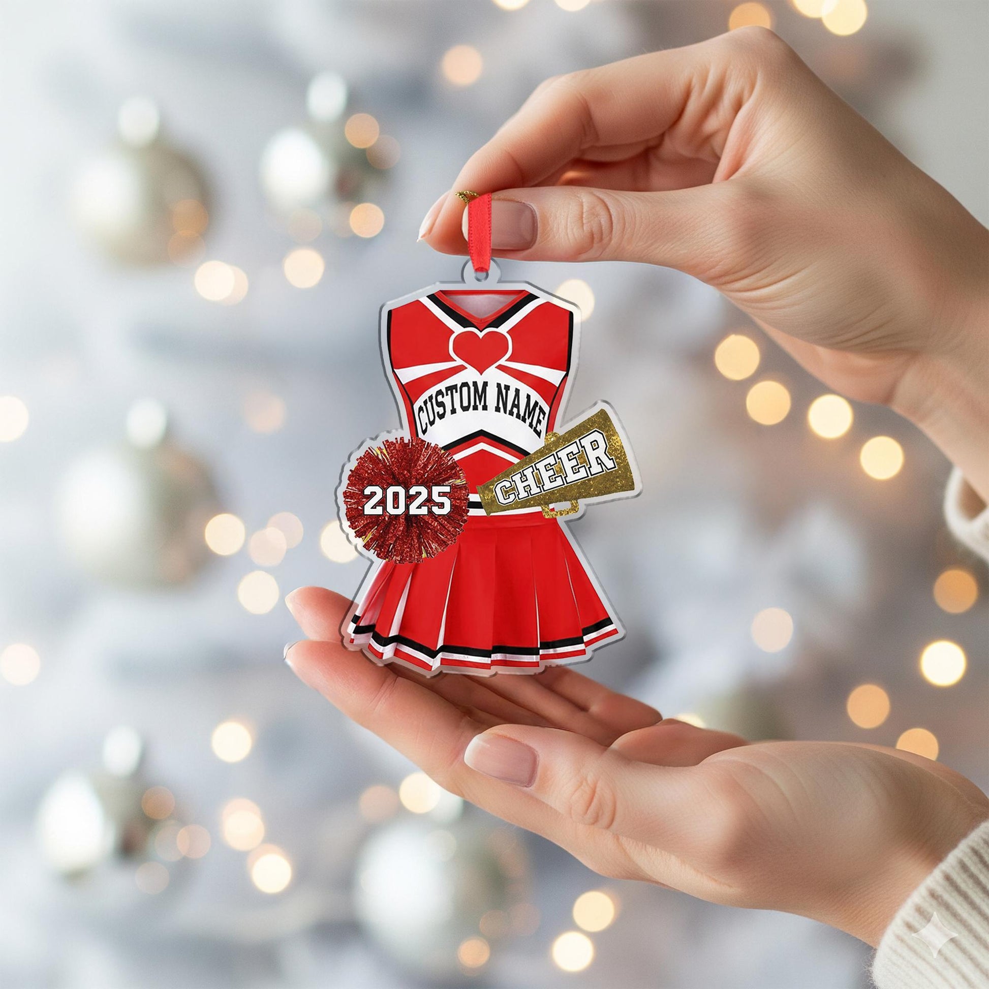 Personalized Cheerleader Ornament: Custom Acrylic Uniform, Megaphone Design