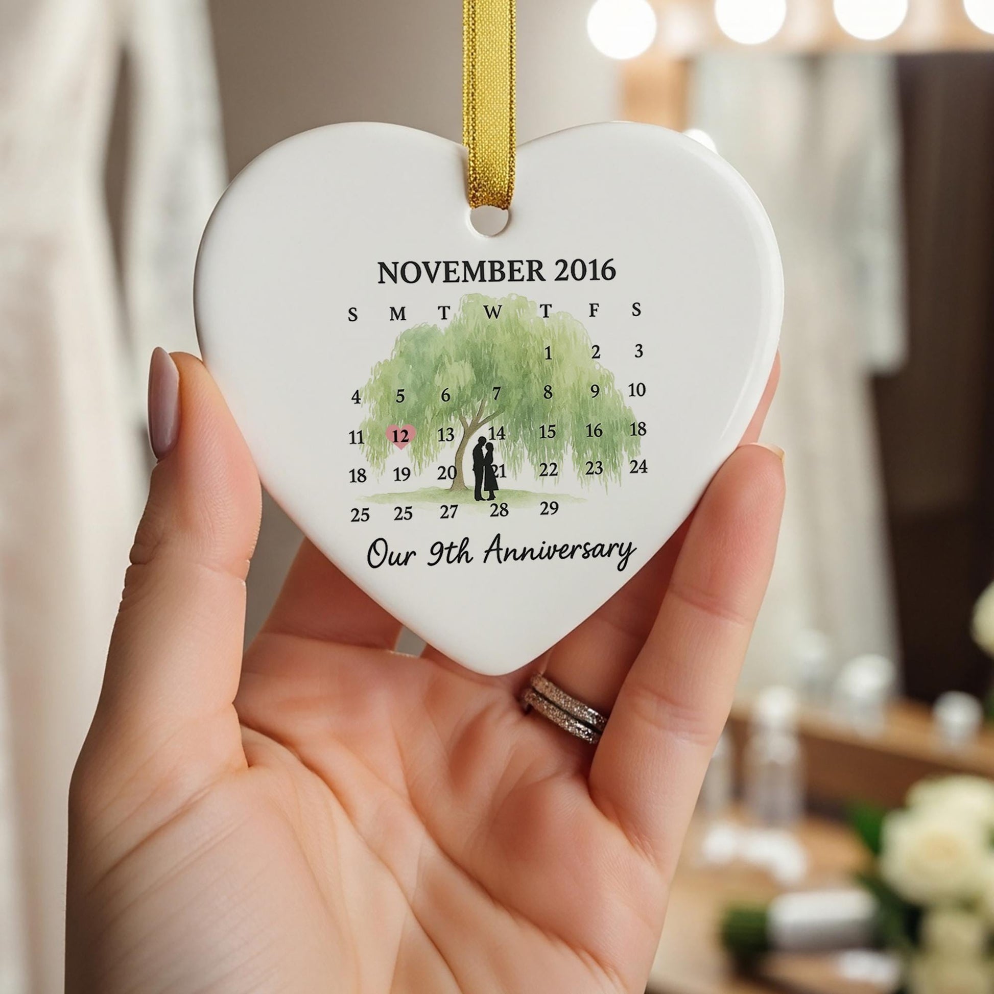 Willow Tree Anniversary Ornament – Personalized Heart Ceramic Keepsake Gift