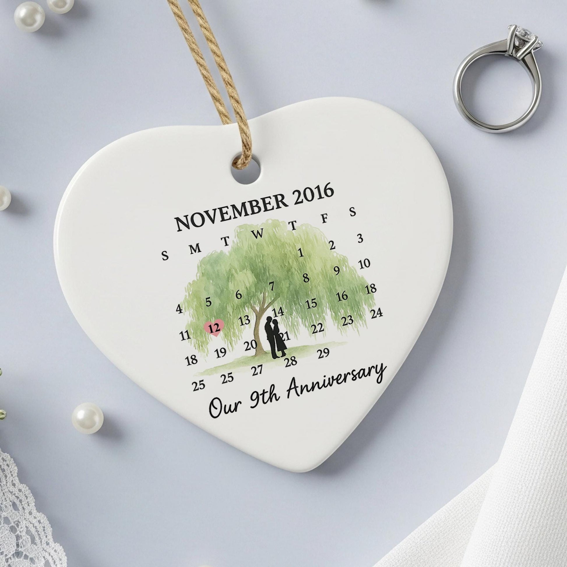 Willow Tree Anniversary Ornament – Personalized Heart Ceramic Keepsake Gift