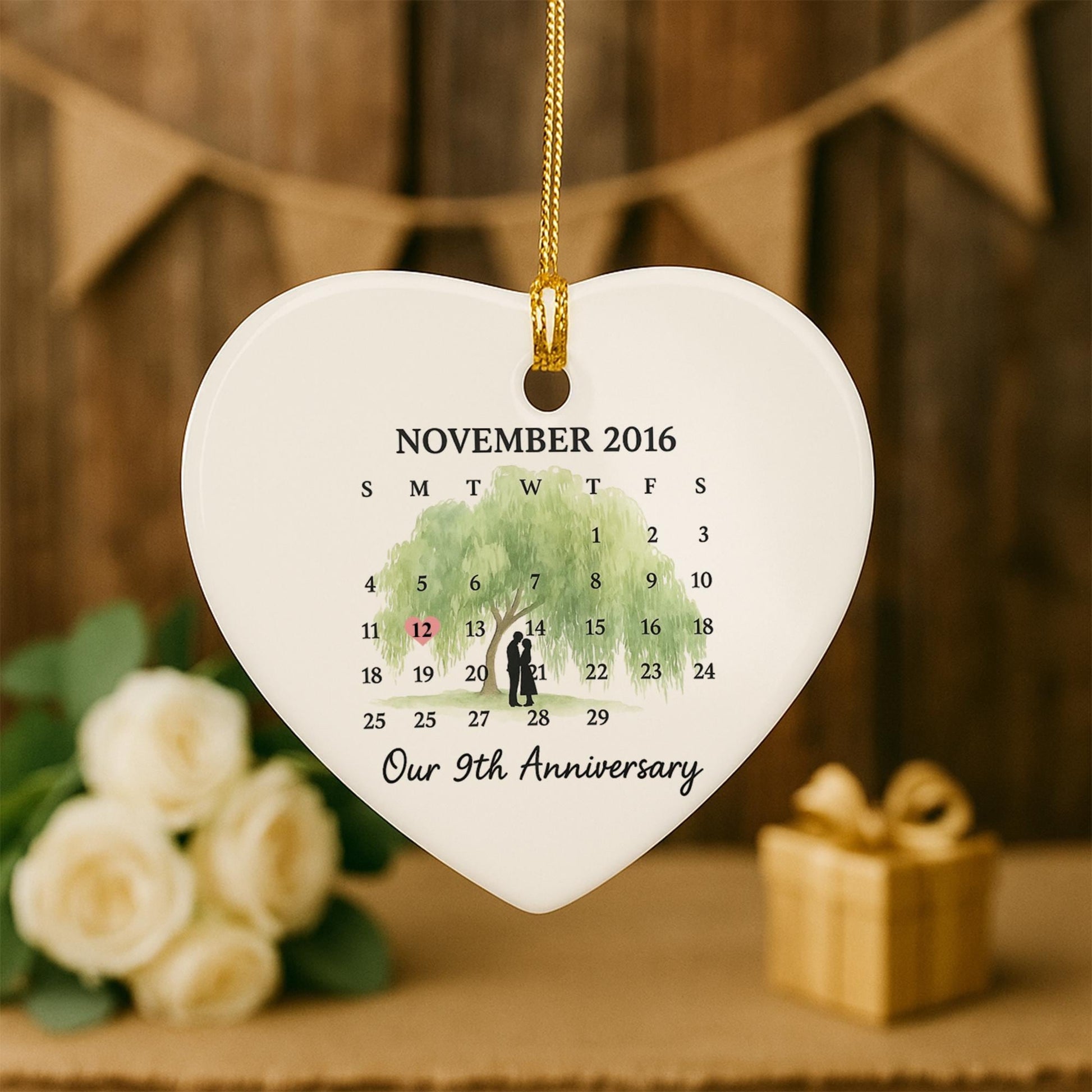 Willow Tree Anniversary Ornament – Personalized Heart Ceramic Keepsake Gift