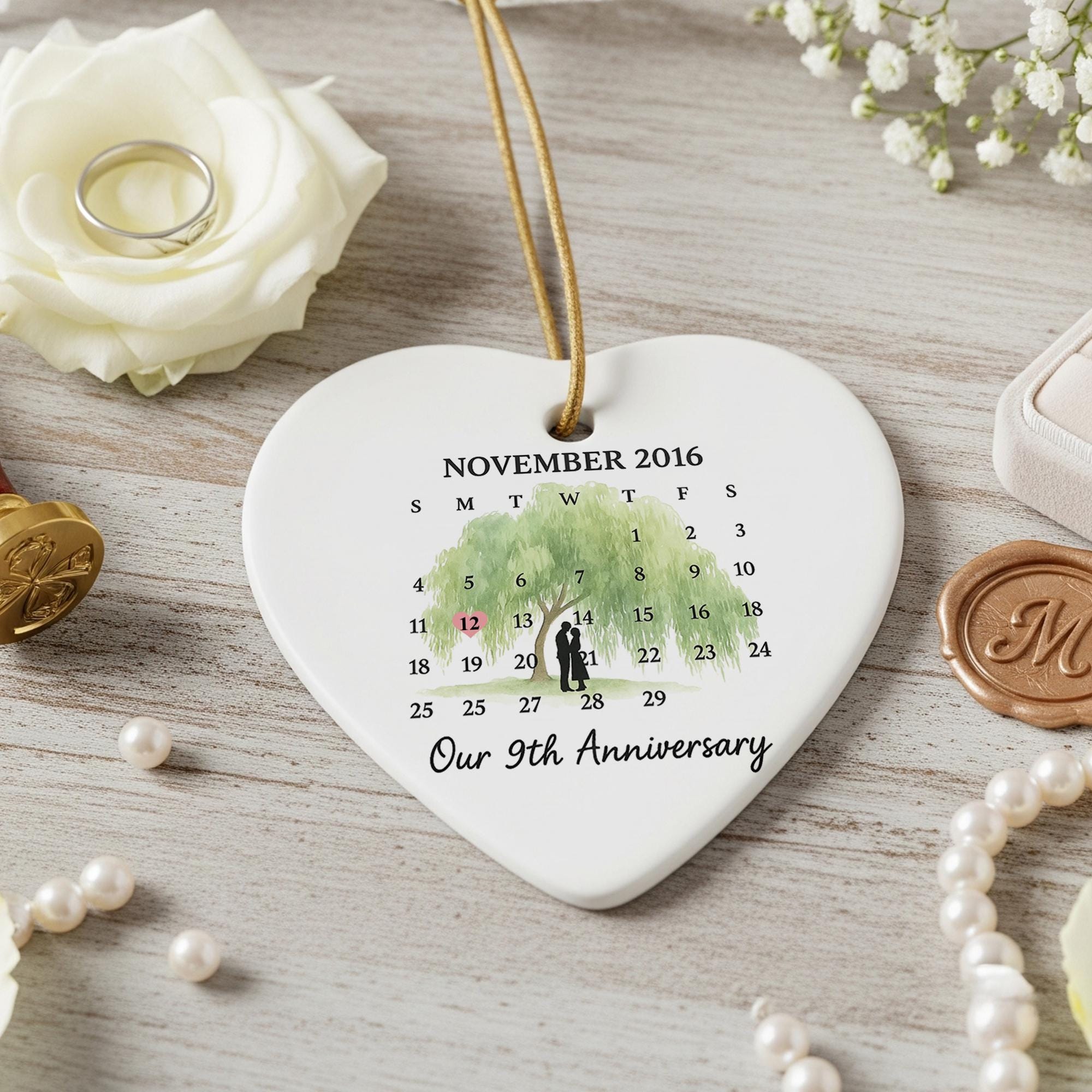 Willow Tree Anniversary Ornament – Personalized Heart Ceramic Keepsake Gift