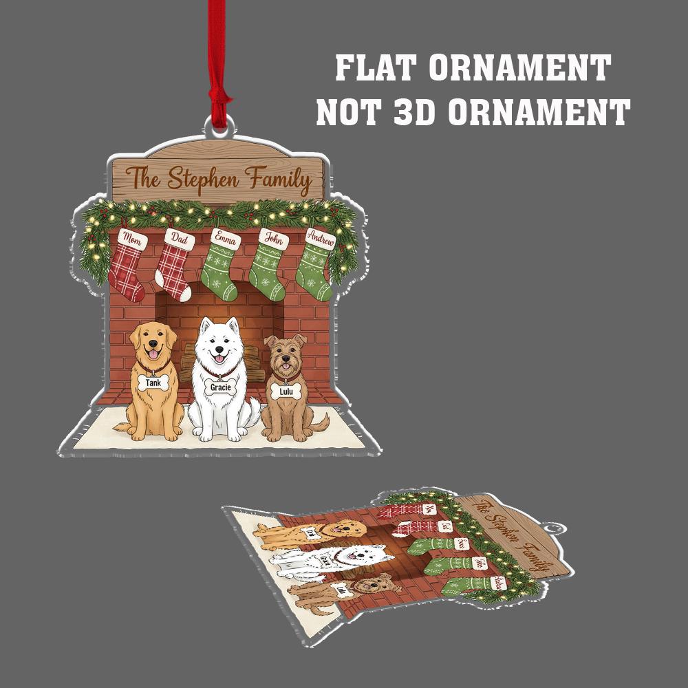 Personalized Family Fireplace Ornament – Custom Pet Christmas Ornament with Names