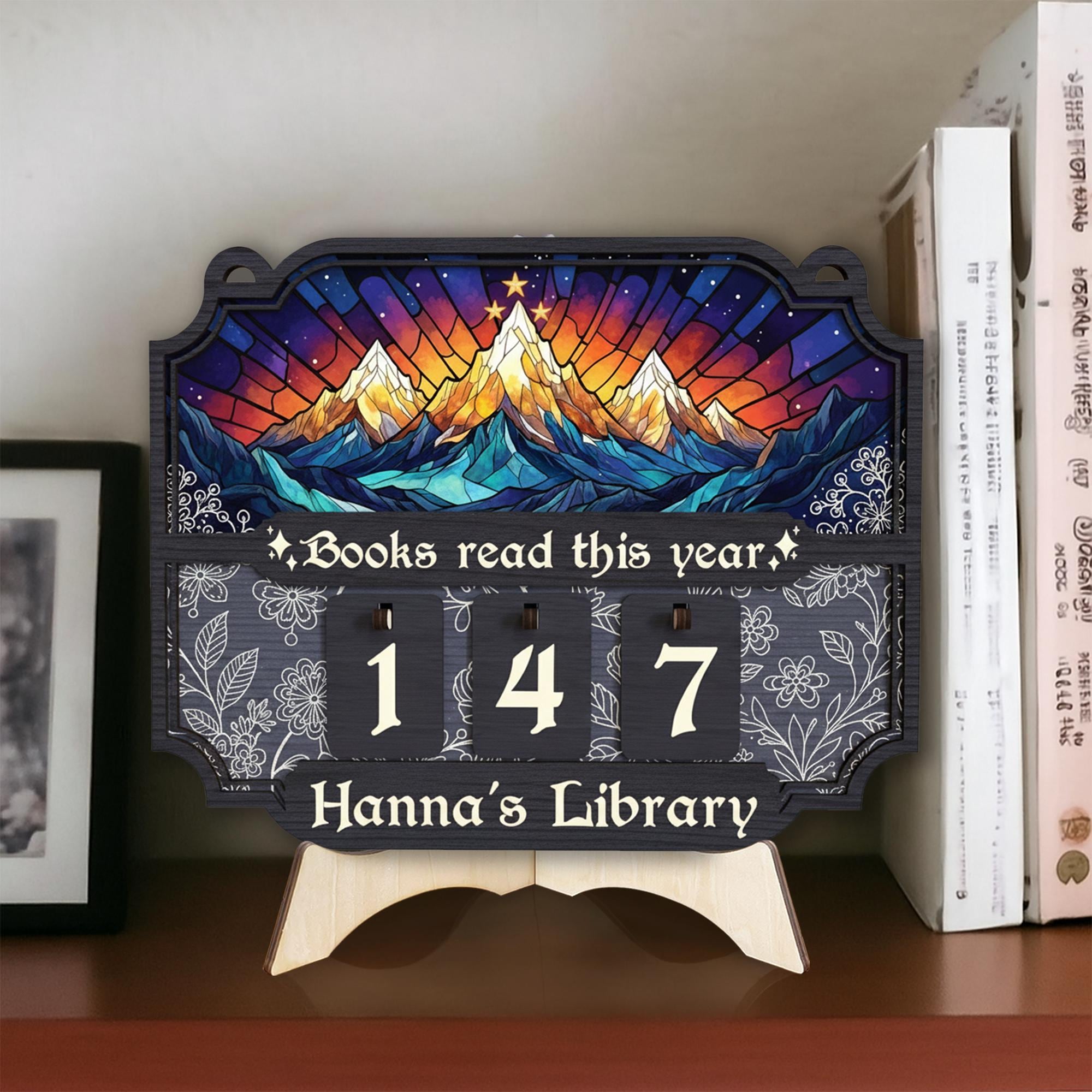 Mountain Book Tracker Sign – Personalized Reading Progress Display
