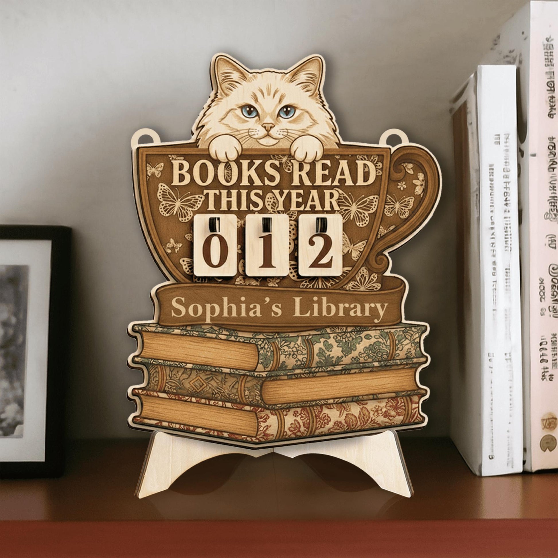 Custom Cat Book Tracker Sign – Personalized Reading Tracker Library Decor