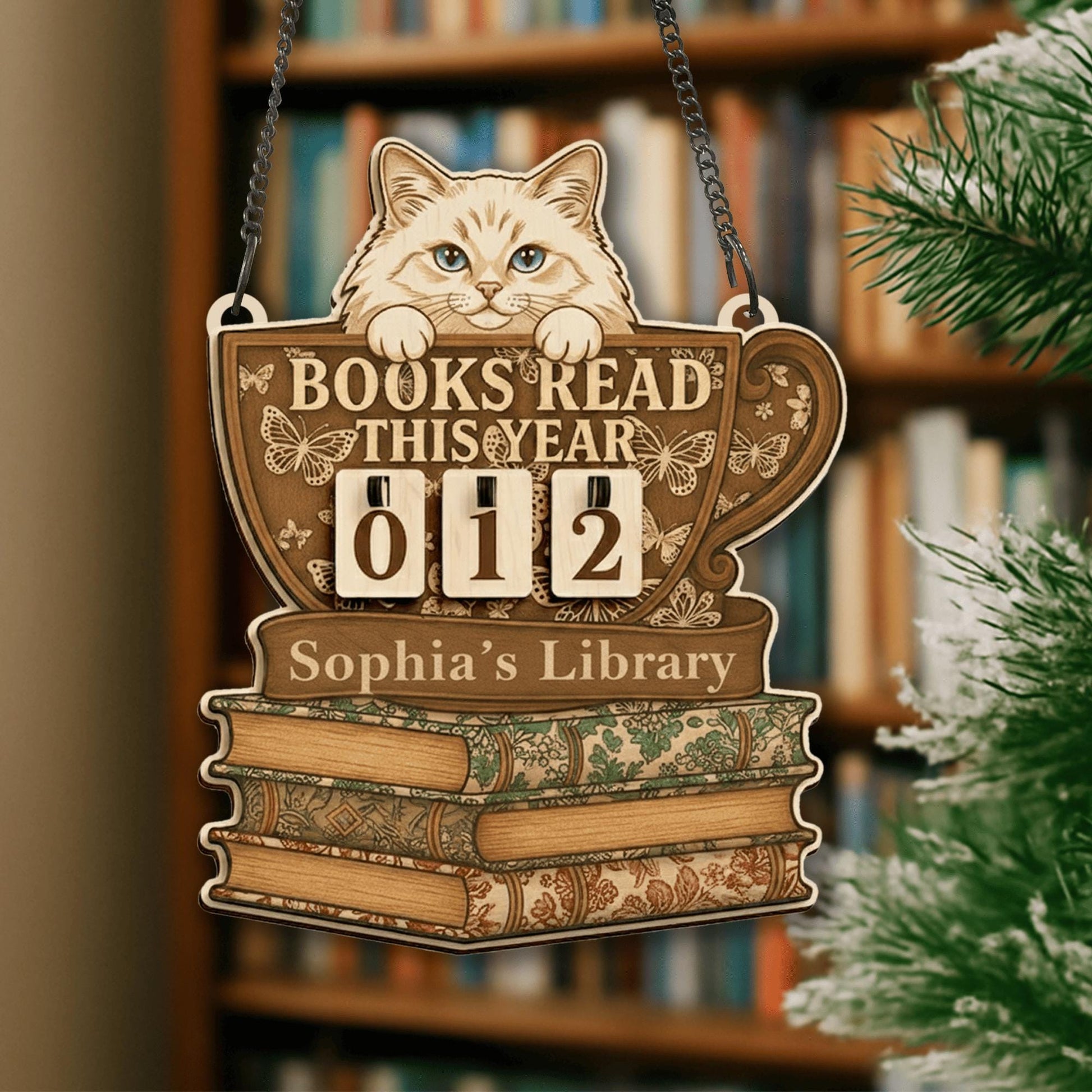 Custom Cat Book Tracker Sign – Personalized Reading Tracker Library Decor