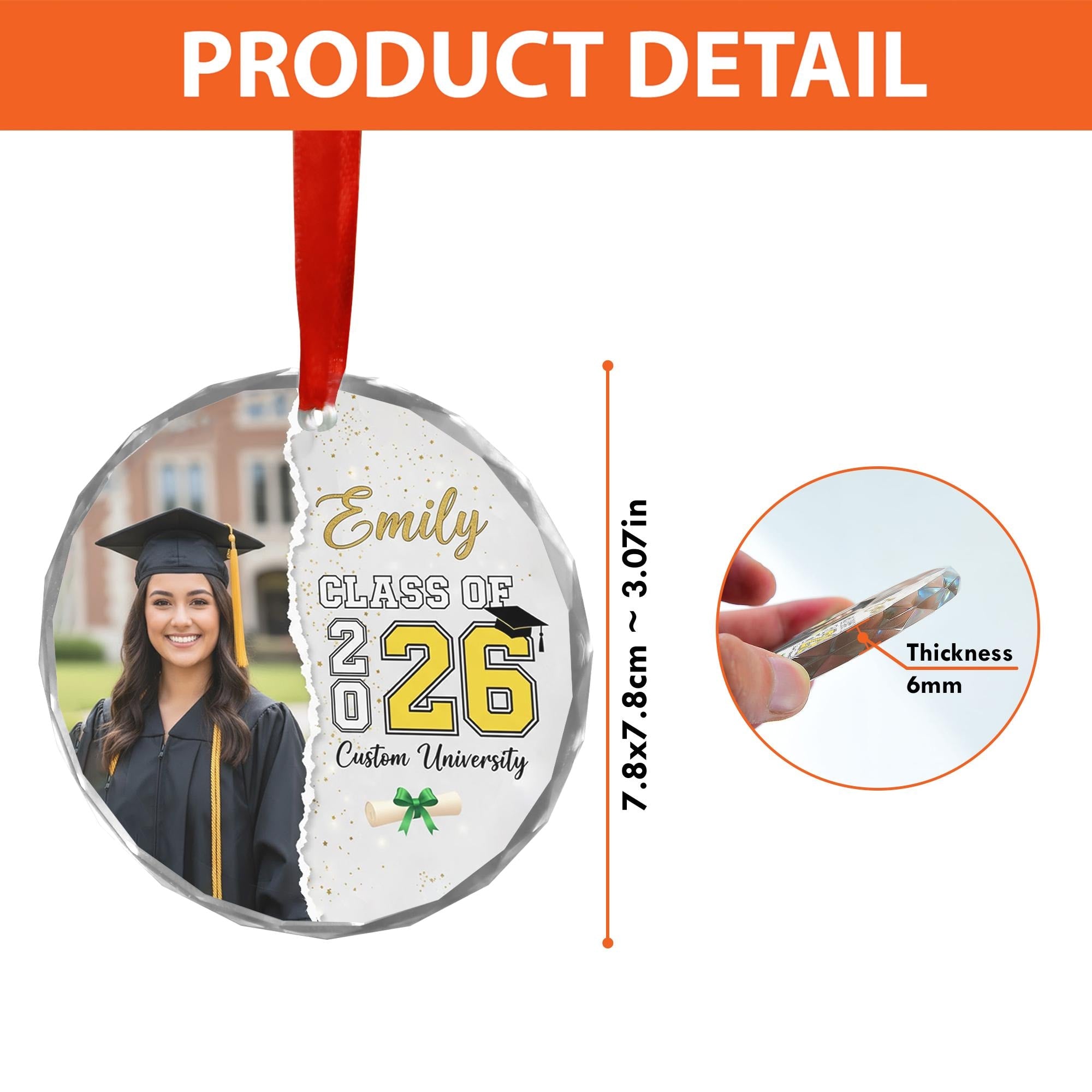 Personalized Graduation Glass Ornament – Class of 2026 Custom Acrylic Keepsake