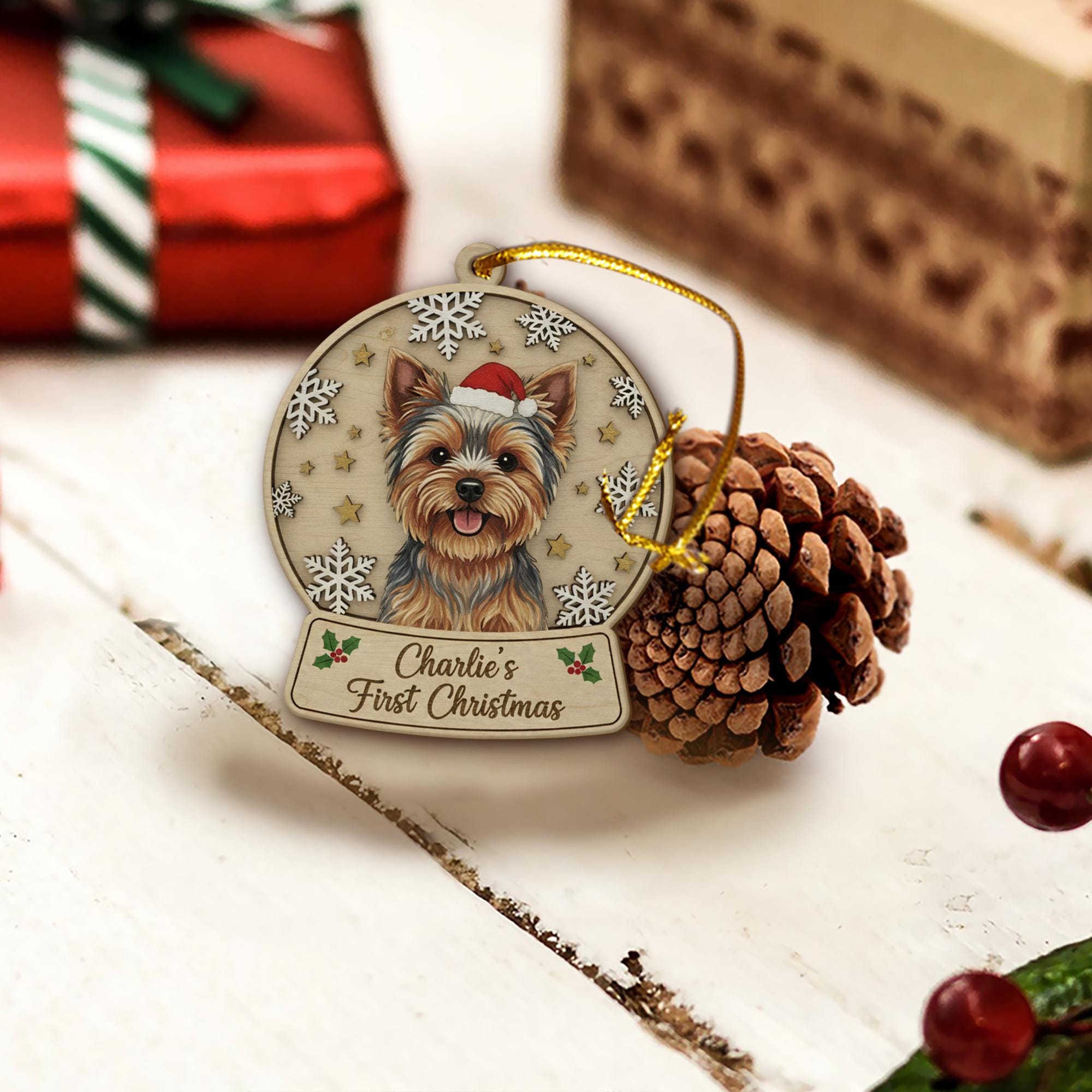 Personalized Dog Ornament — Engraved Wood Pet First Christmas Keepsake Ornament