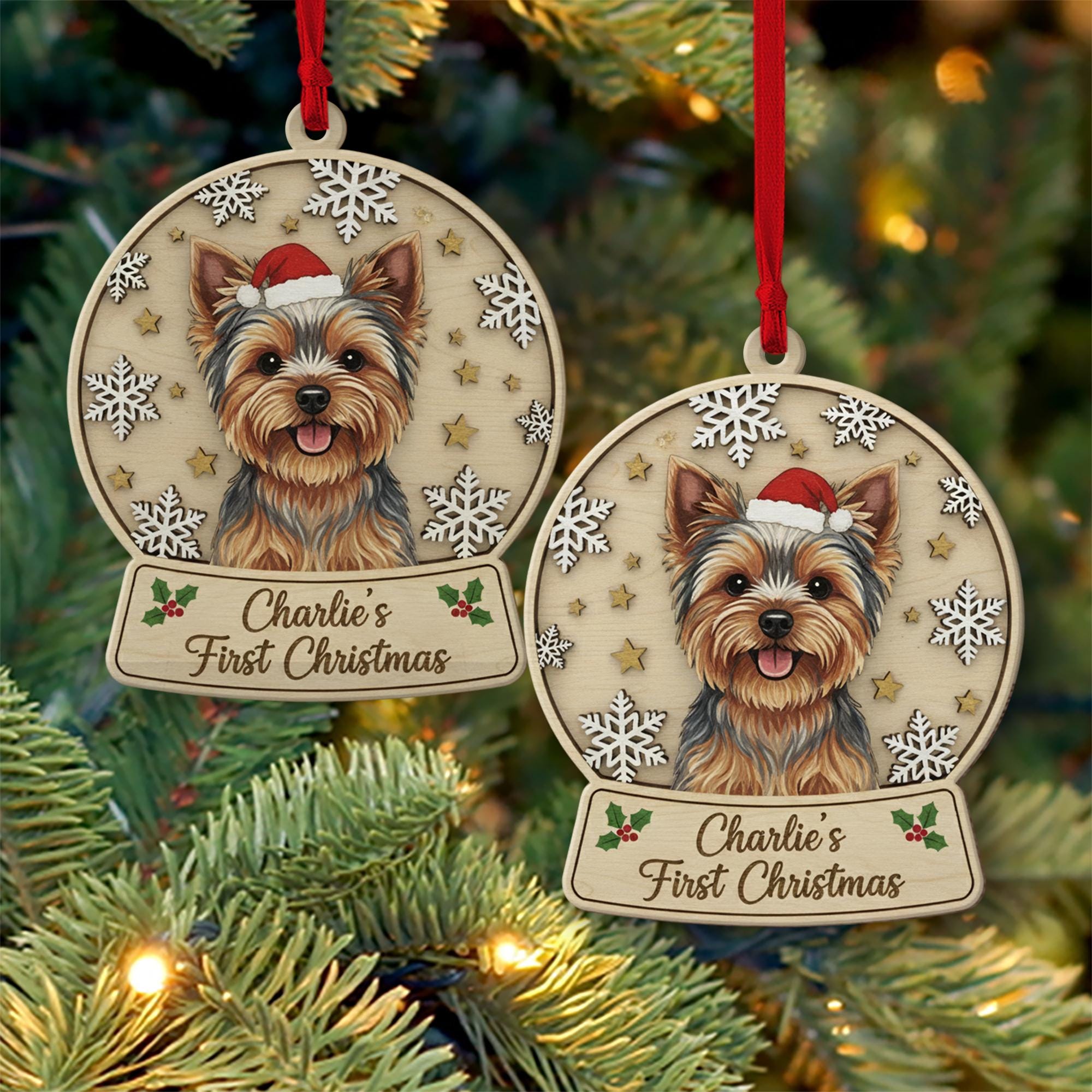 Personalized Dog Ornament — Engraved Wood Pet First Christmas Keepsake Ornament