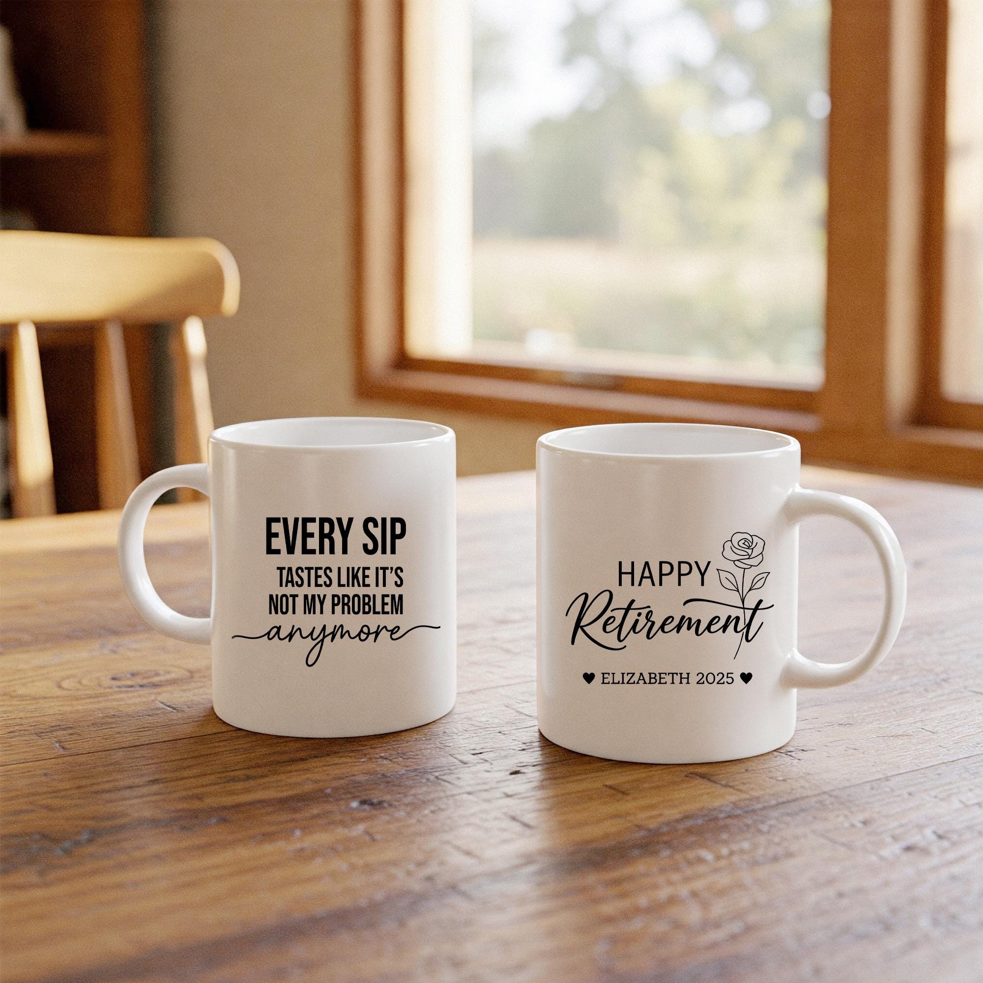 Custom Birth Month Retirement Mug, Personalized Coffee Cup with Name and Year Design