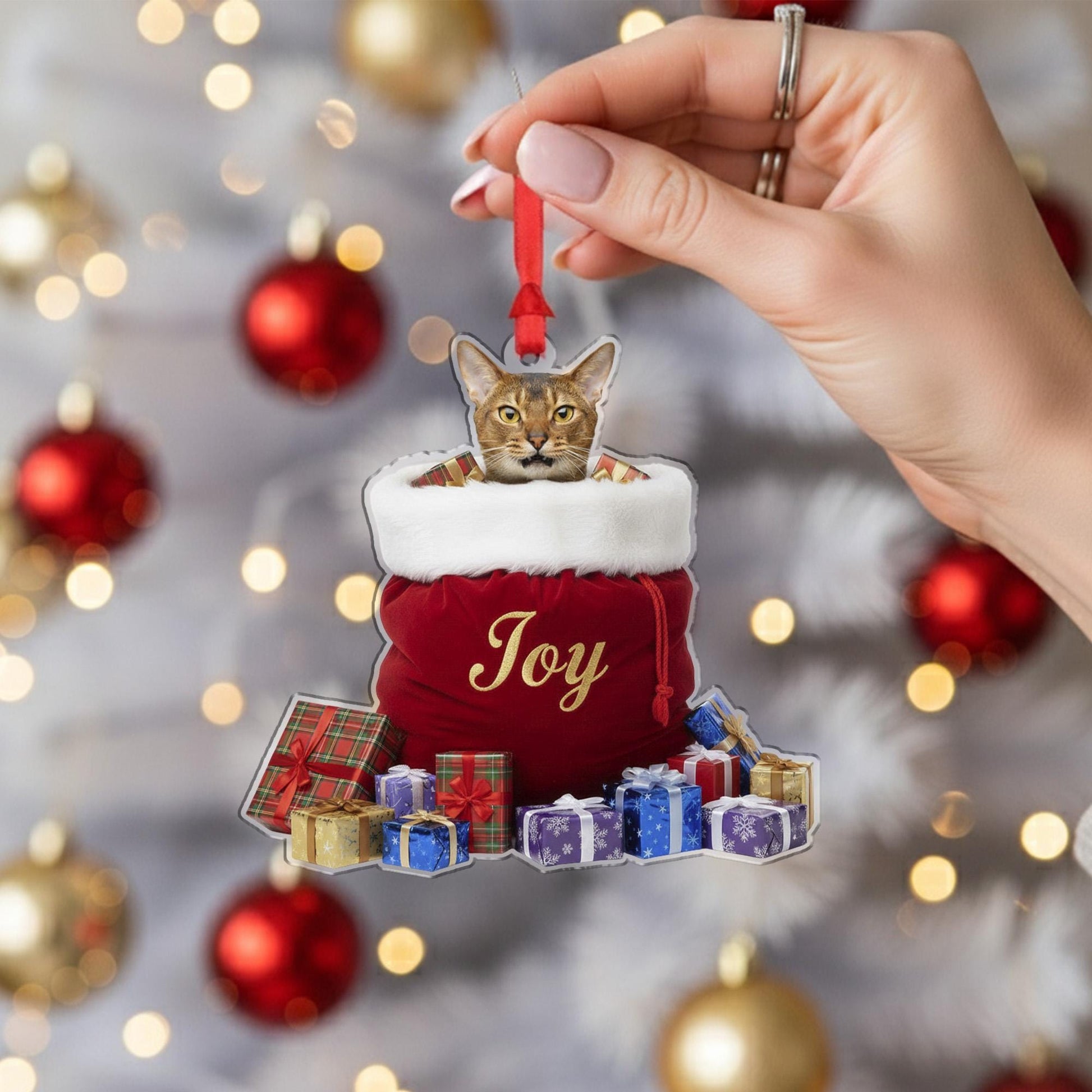 Custom Cat Photo Ornament – Personalized Pet Stocking Decoration