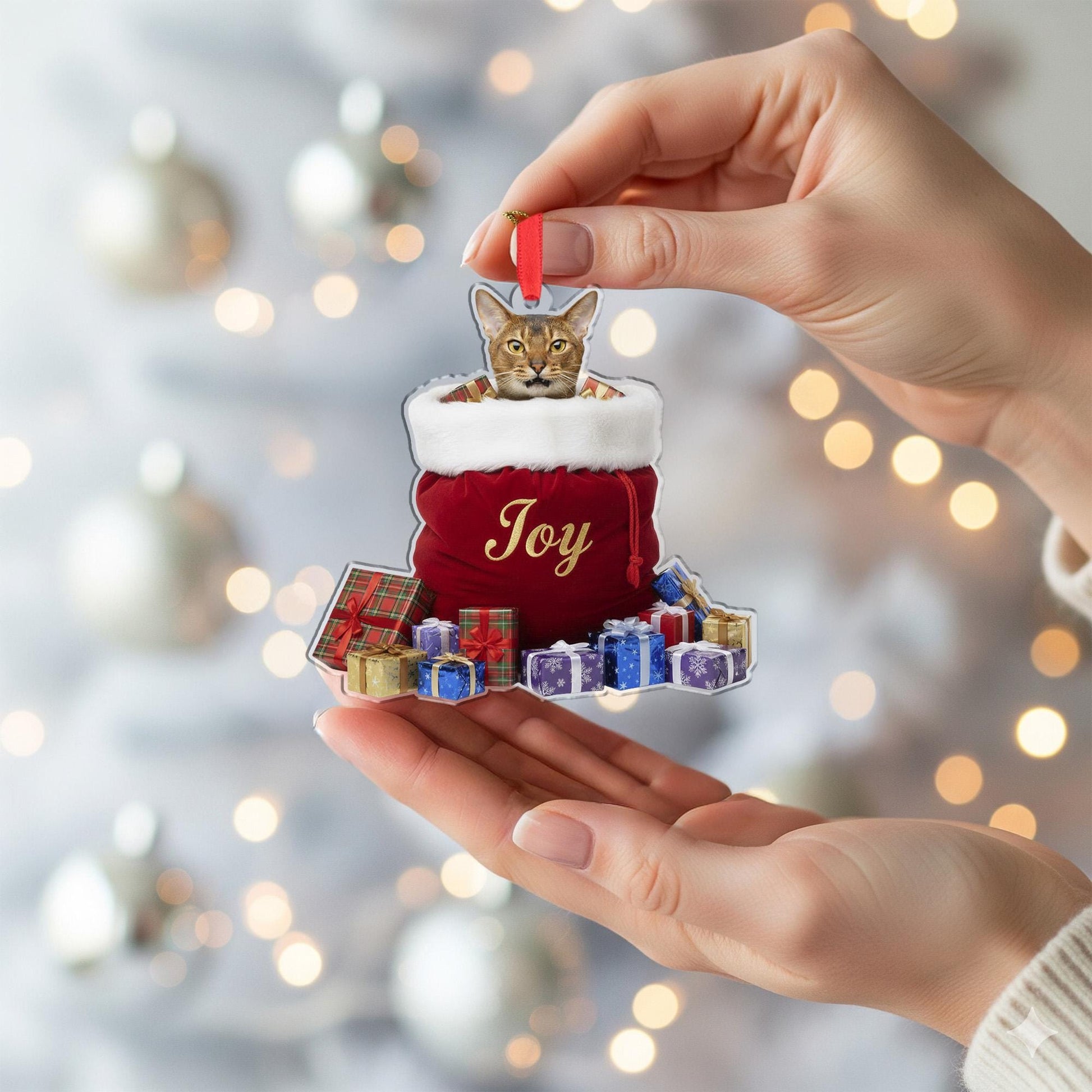 Custom Cat Photo Ornament – Personalized Pet Stocking Decoration