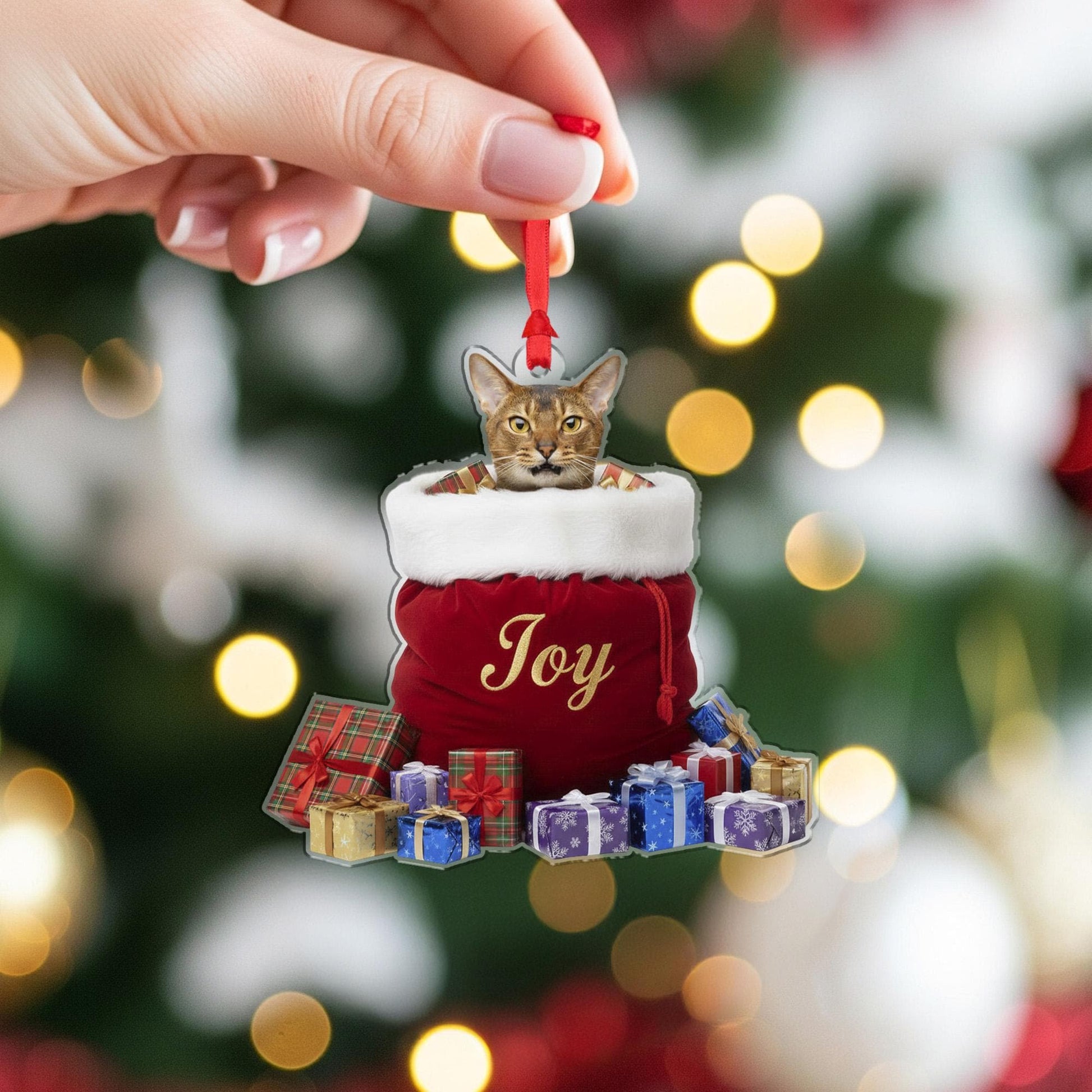 Custom Cat Photo Ornament – Personalized Pet Stocking Decoration