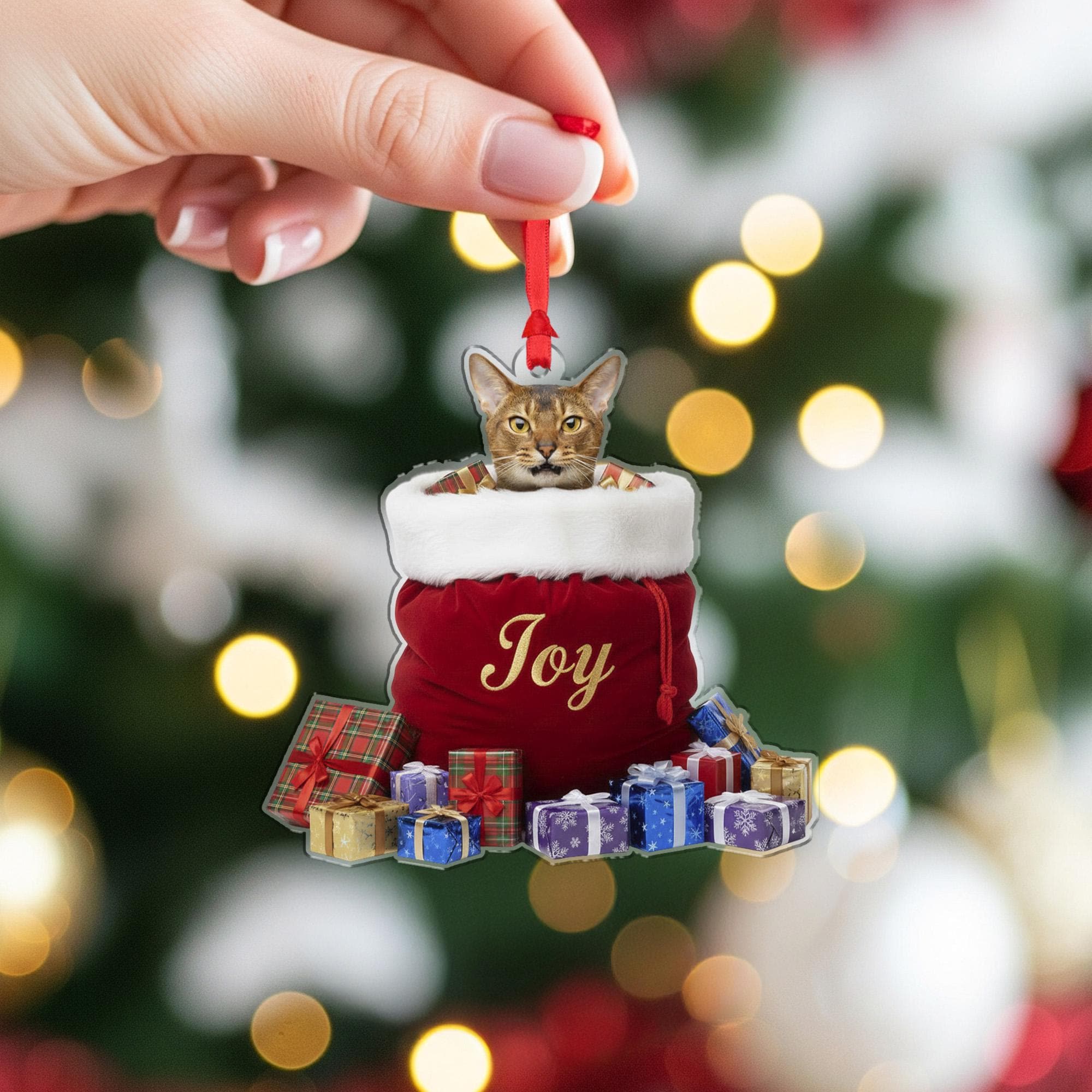 Custom Cat Photo Ornament – Personalized Pet Stocking Decoration