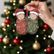 Personalized Twins Ornament – Custom Baby Decoration with Christmas Hats