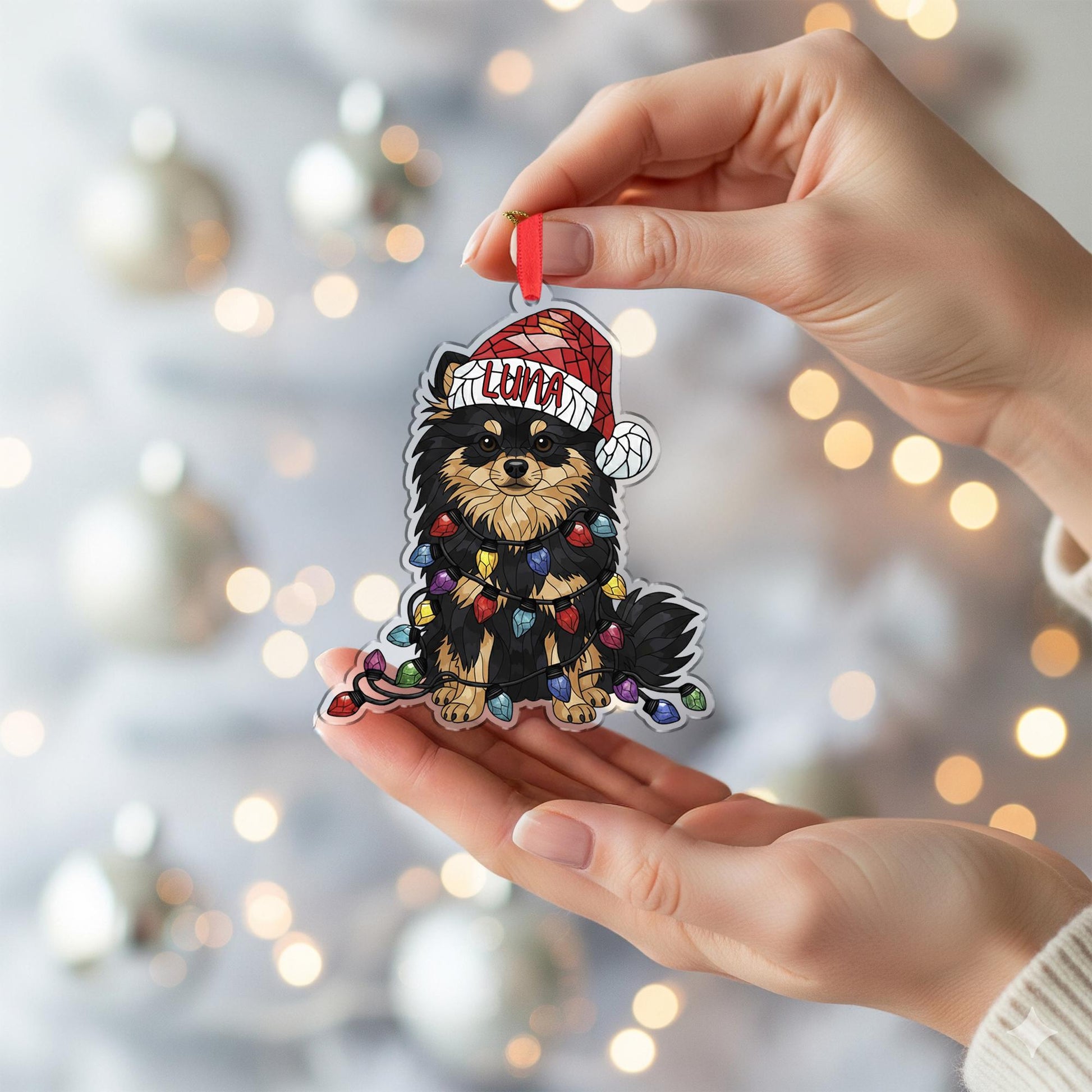 Custom Dog Christmas Ornament Pomeranian with Lights Decor