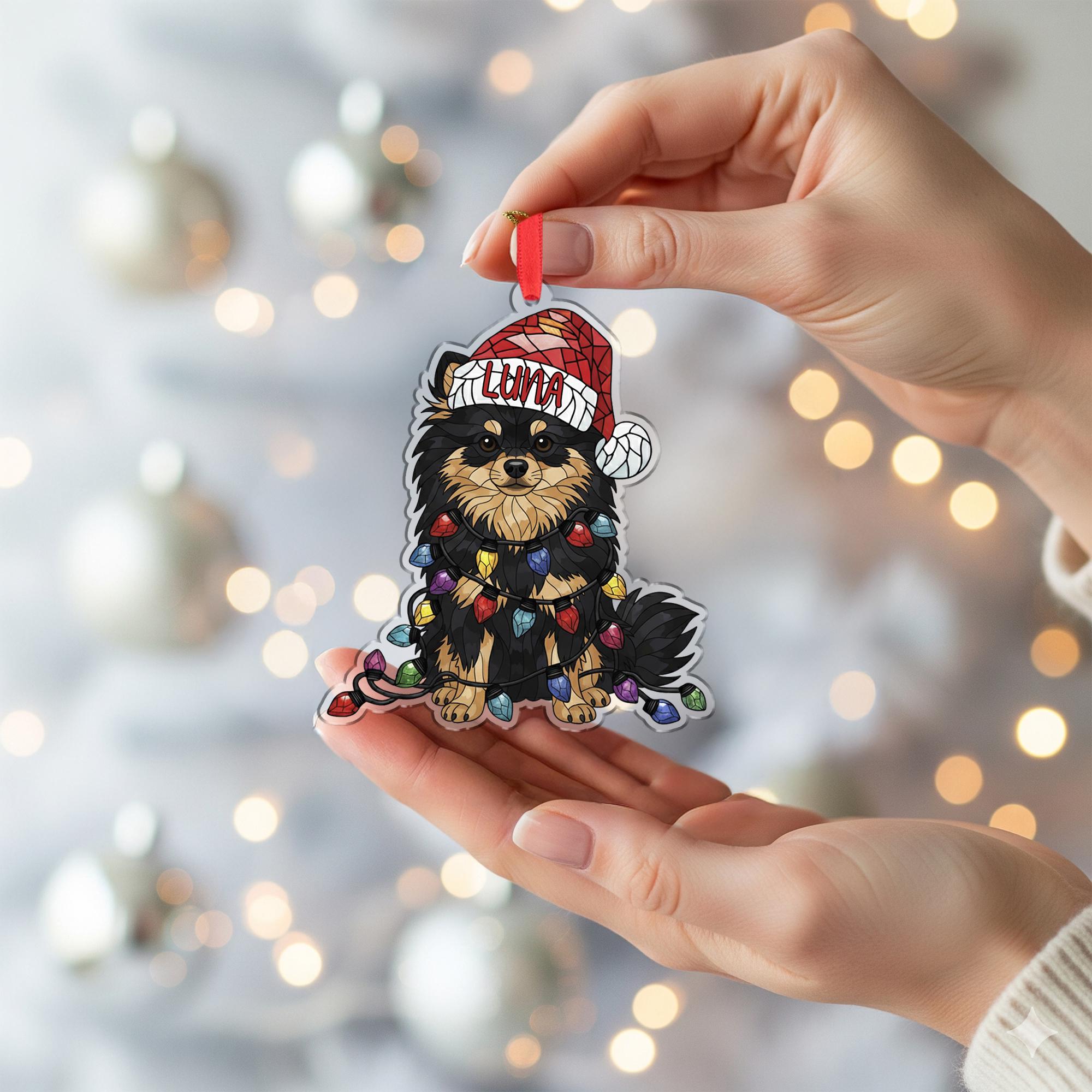 Custom Dog Christmas Ornament Pomeranian with Lights Decor
